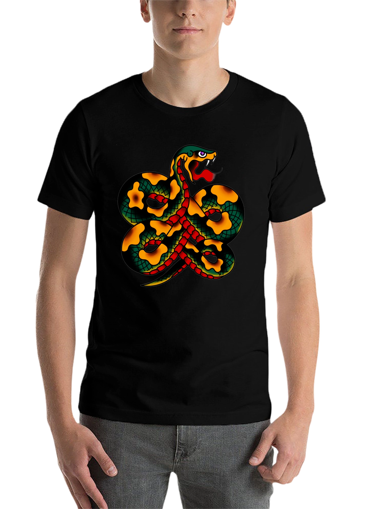 Black Snake Tattoo Style Graphic Black T-Shirt view 7
