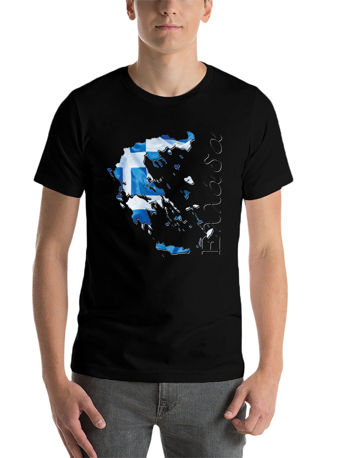 Black Greece Flag Map T-Shirt  view 7