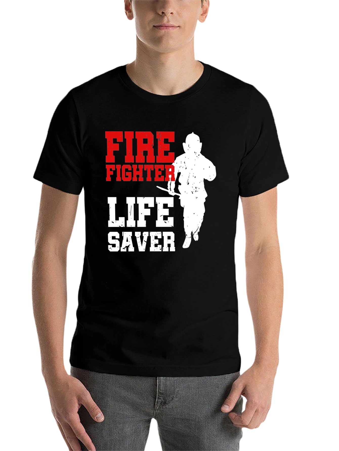 Black Firefighter Lifesaver Graphic T-Shirt view 7