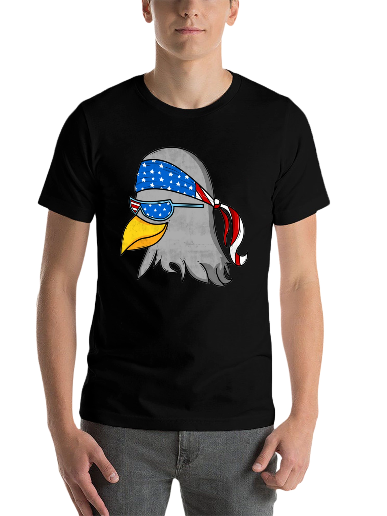 Black Patriotic Eagle Graphic Tee - Black Cotton T-Shirt view 7