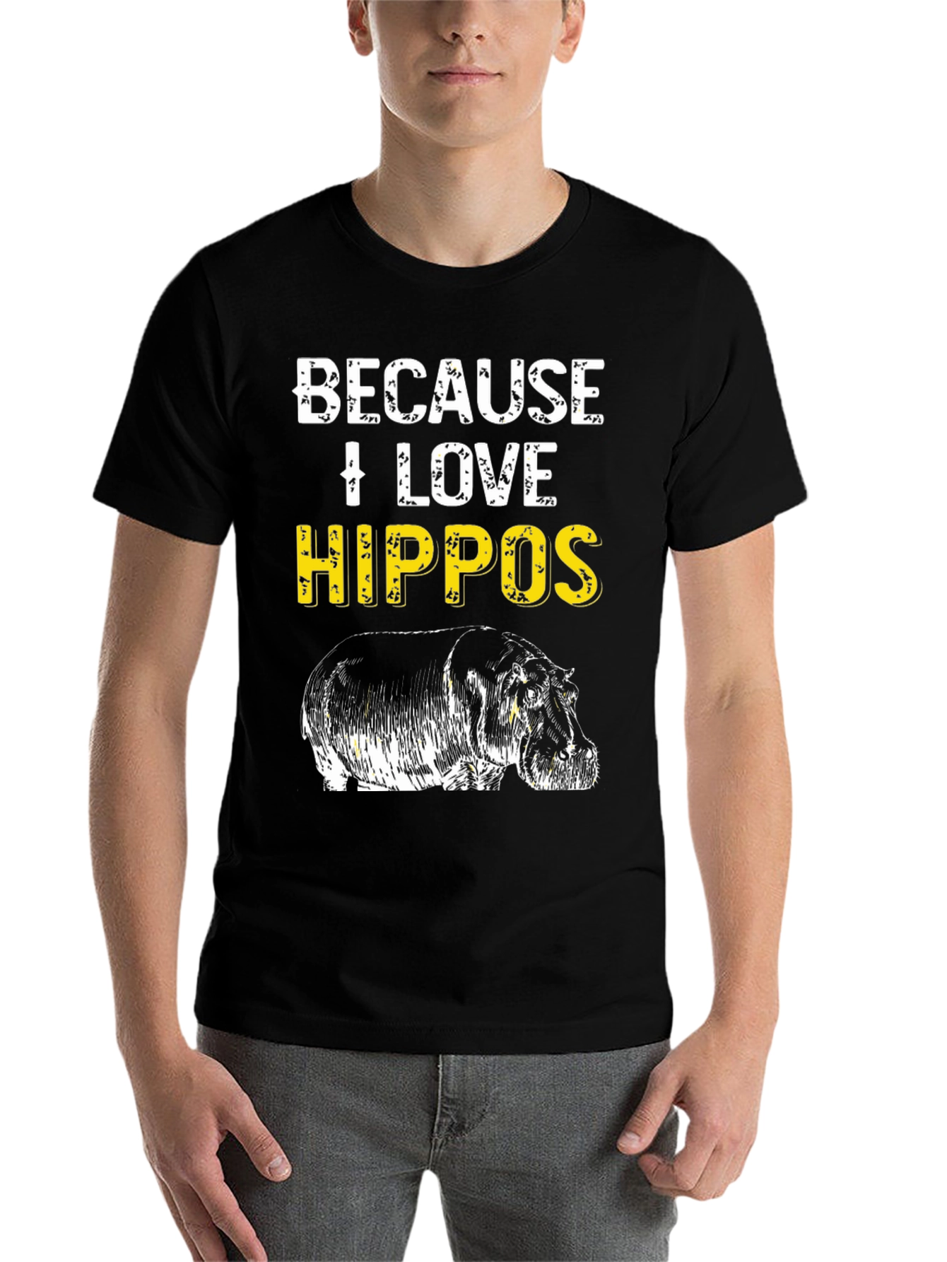 Black Because I Love Hippos T-Shirt - Animal Lover Tee view 7