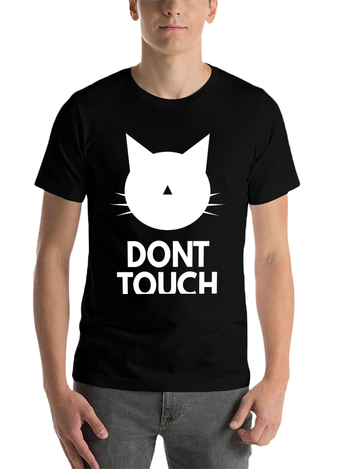 Black Don't Touch Cat Graphic Tee - Black Crew Neck view 7