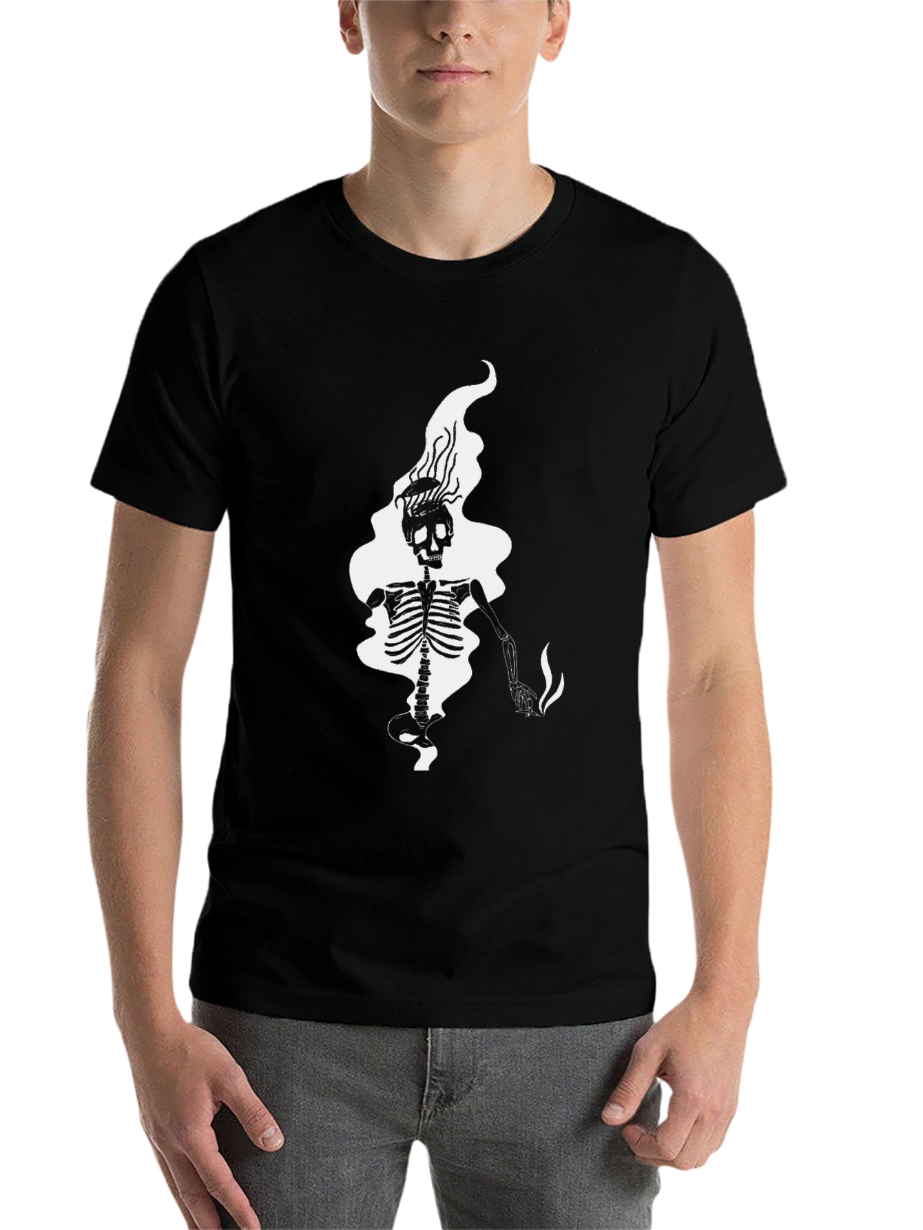 Black Skeleton Smoke Graphic Tee - Black Cotton Blend view 7