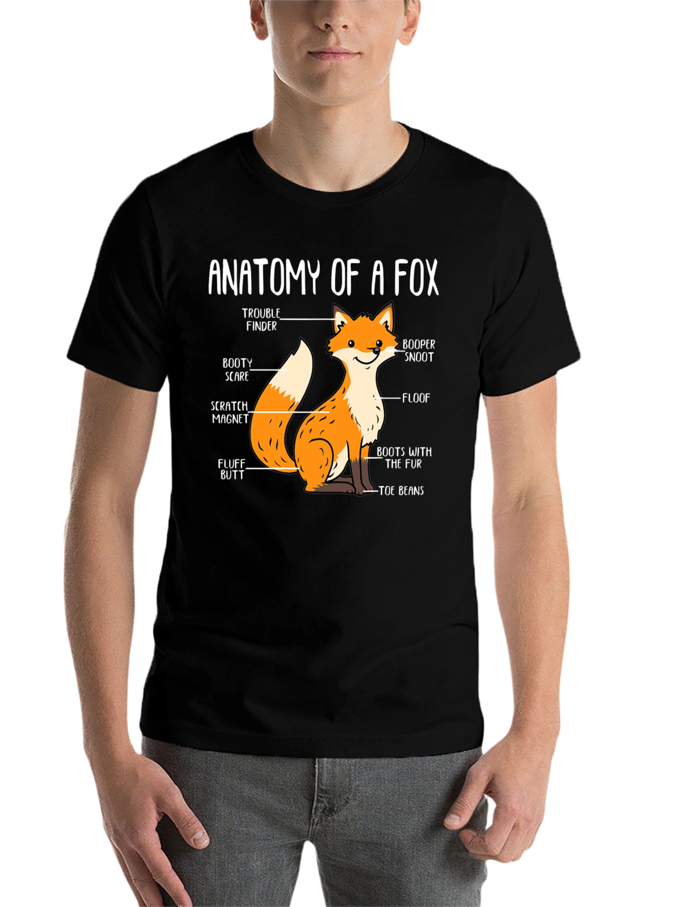 Black Anatomy of a Fox Funny Graphic T-Shirt view 7