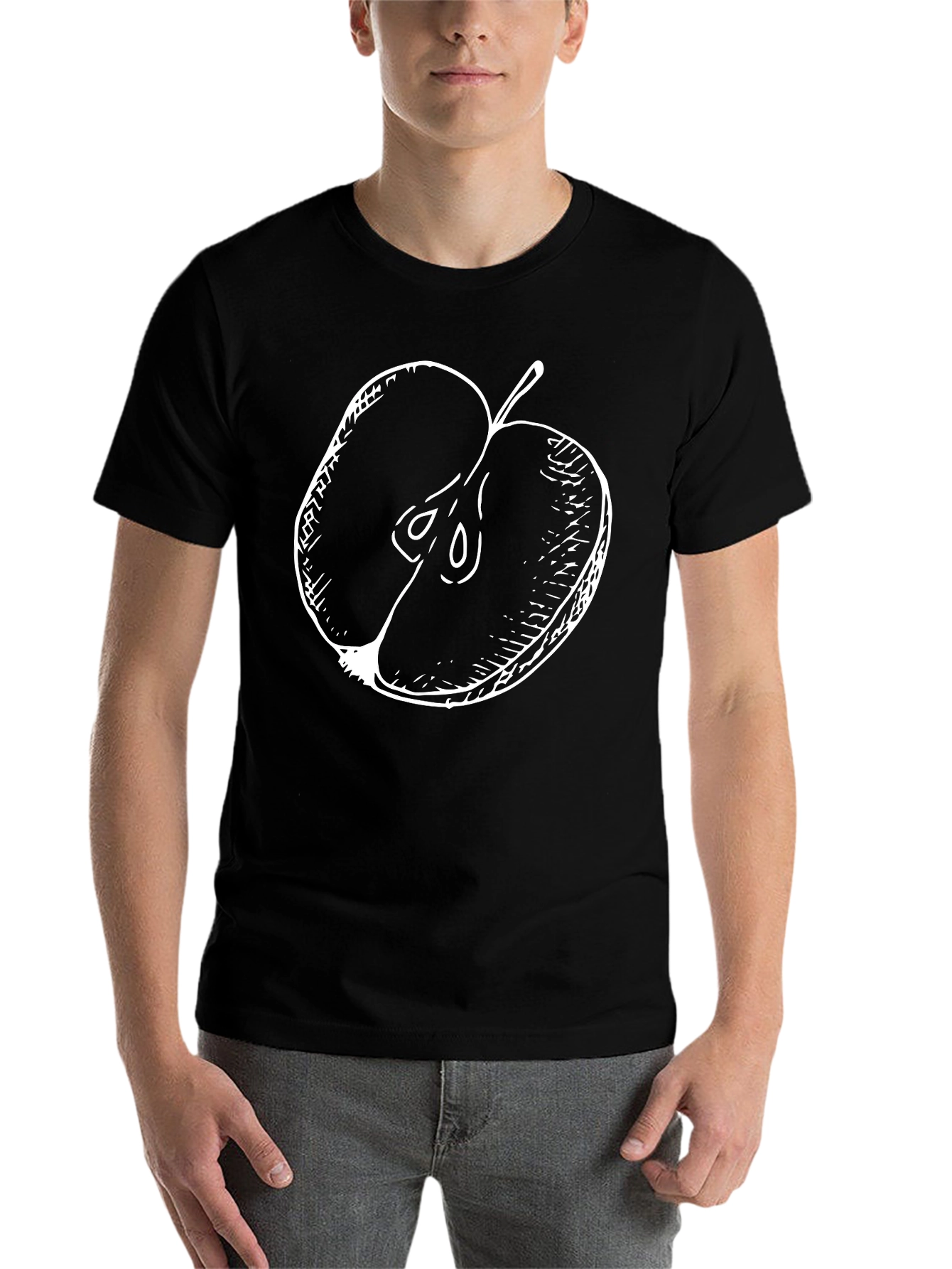 Black Apple Graphic Black Tee - Modern Fruit Design view 7