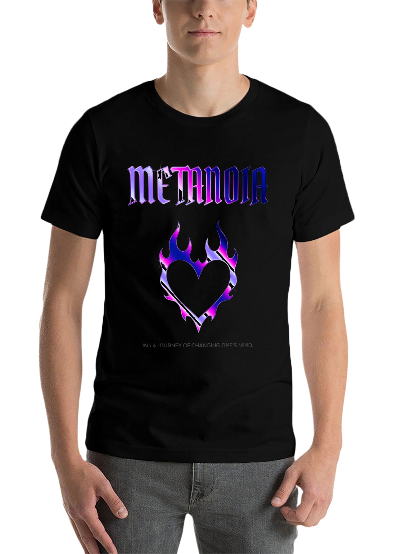 Black Metanoia Graphic T-Shirt - Heart Flame Design view 7