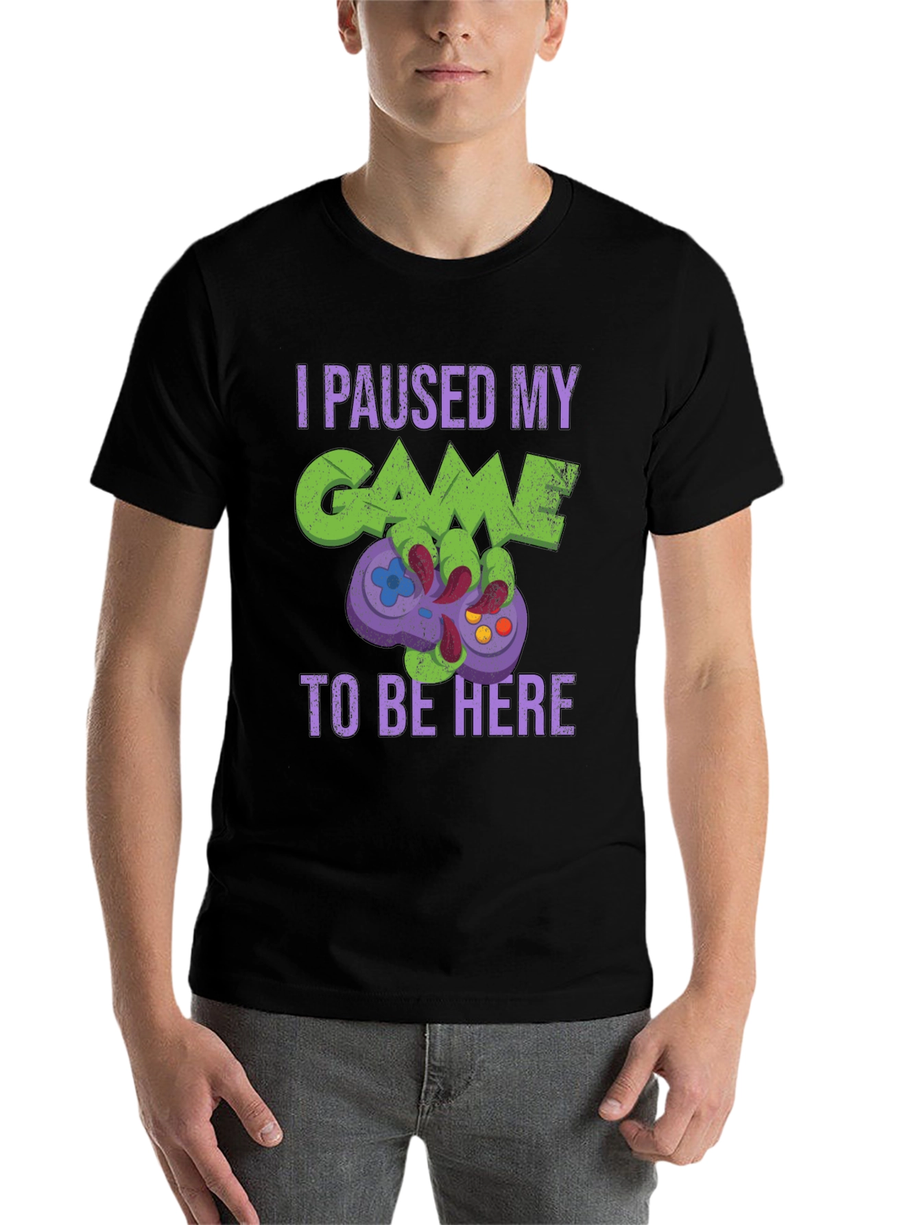 Black Gamer T-Shirt: Paused My Game to Be Here view 7