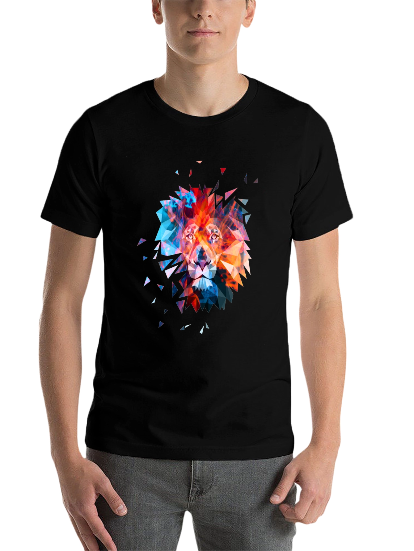 Black Geometric Lion Graphic Tee - Modern Art T-Shirt view 7