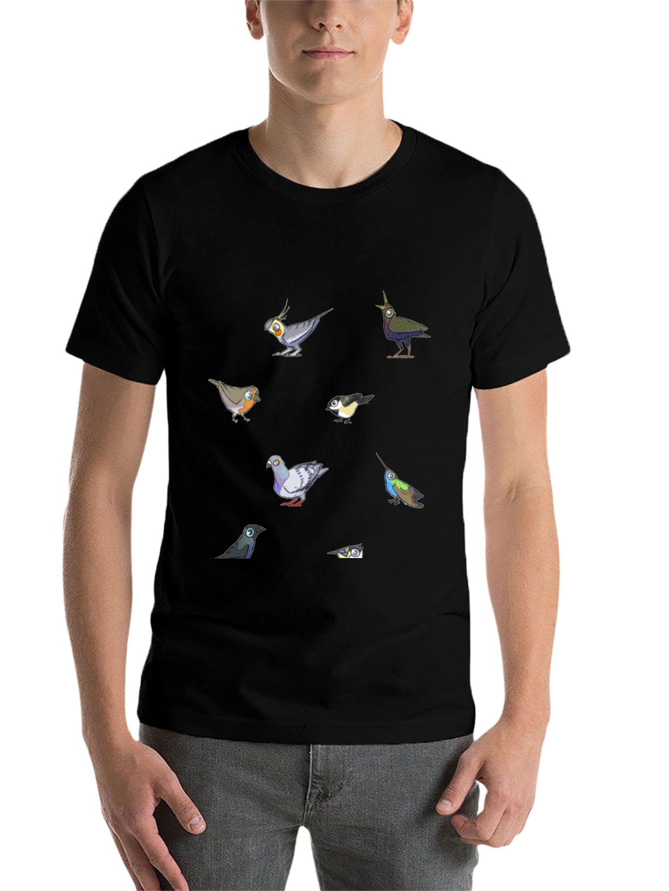 Black Birds Graphic T-Shirt, Black Cotton Tee view 7