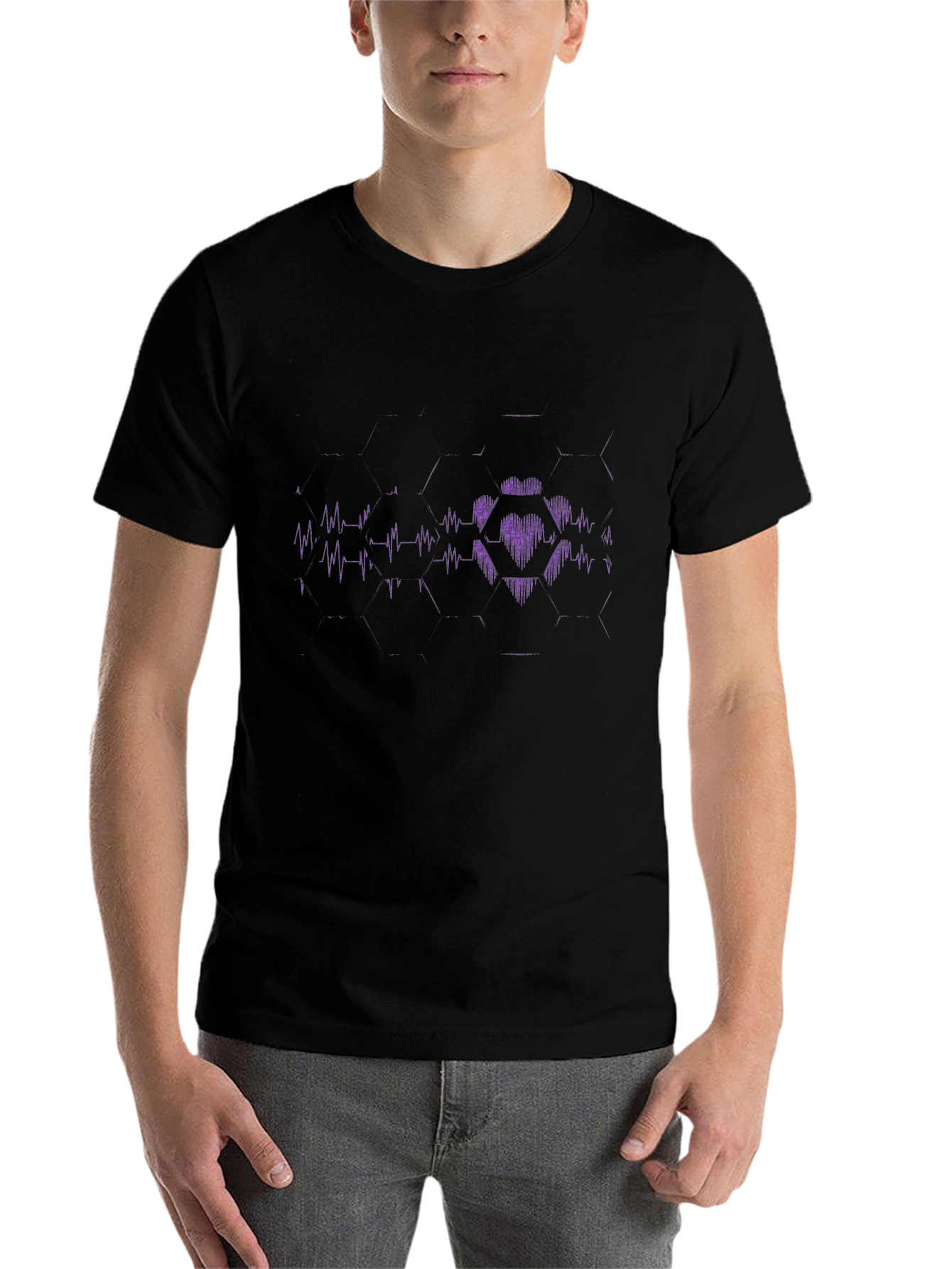 Black Heartbeat Hex T-Shirt - Stylish Graphic Tee view 7