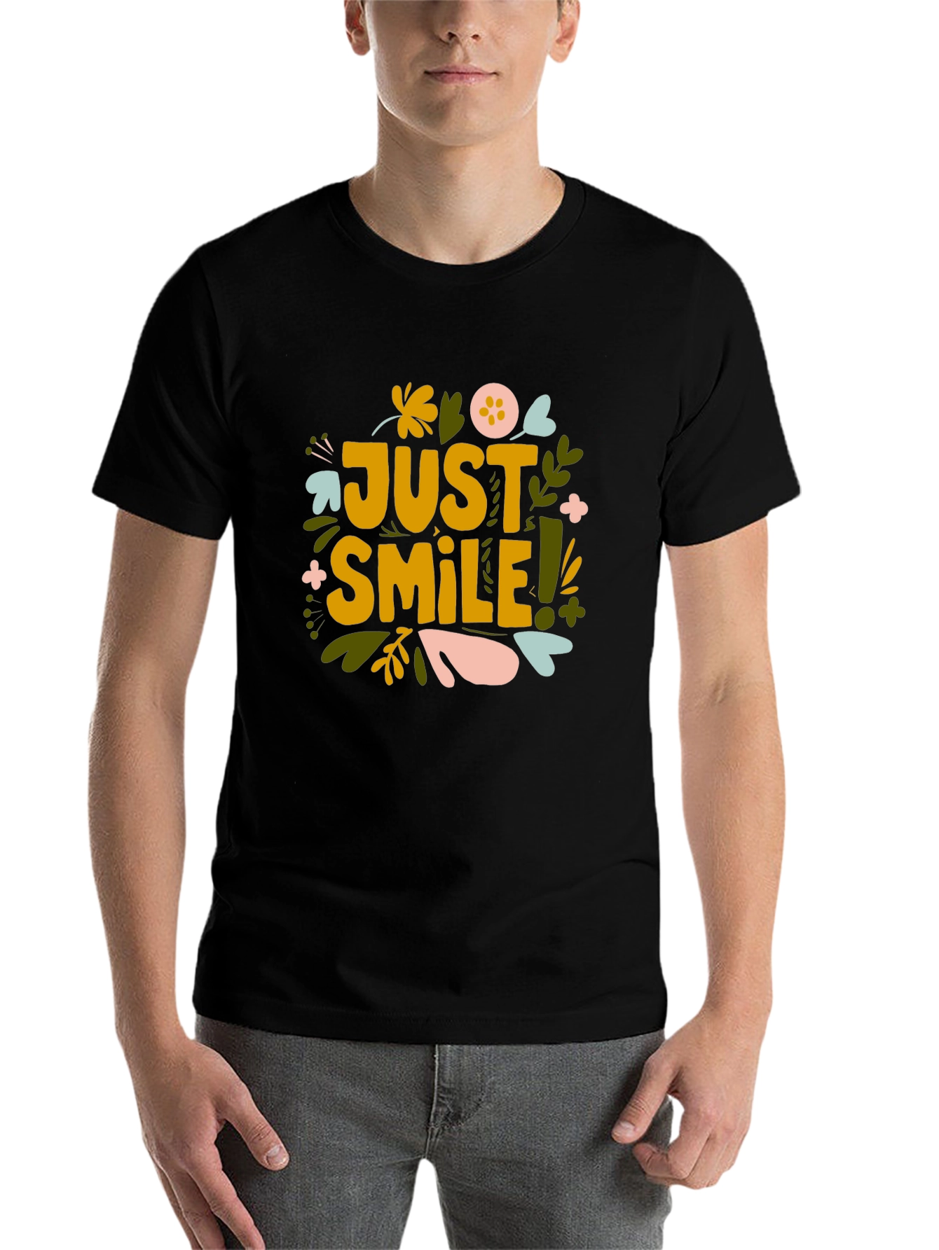 Black Just Smile Graphic Tee - Black Cotton Comfort view 7