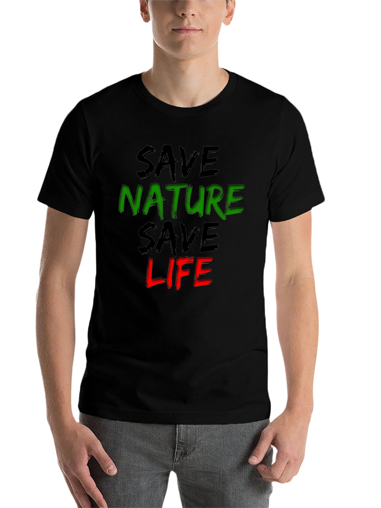 Black Save Nature Save Life Graphic Tee - Eco-Friendly Black T-Shirt view 7