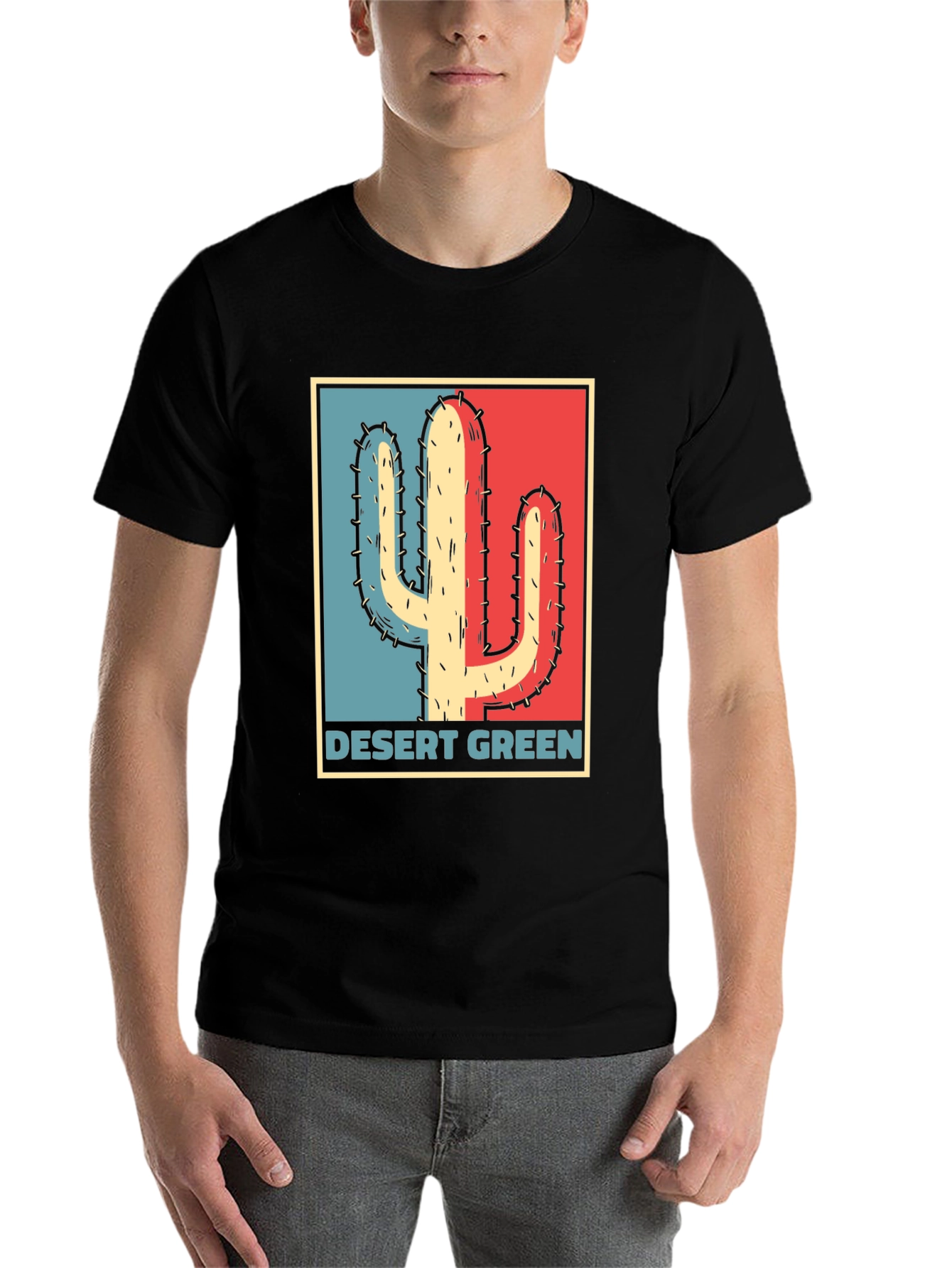 Black Desert Green Cactus T-Shirt - Retro Graphic Tee view 7