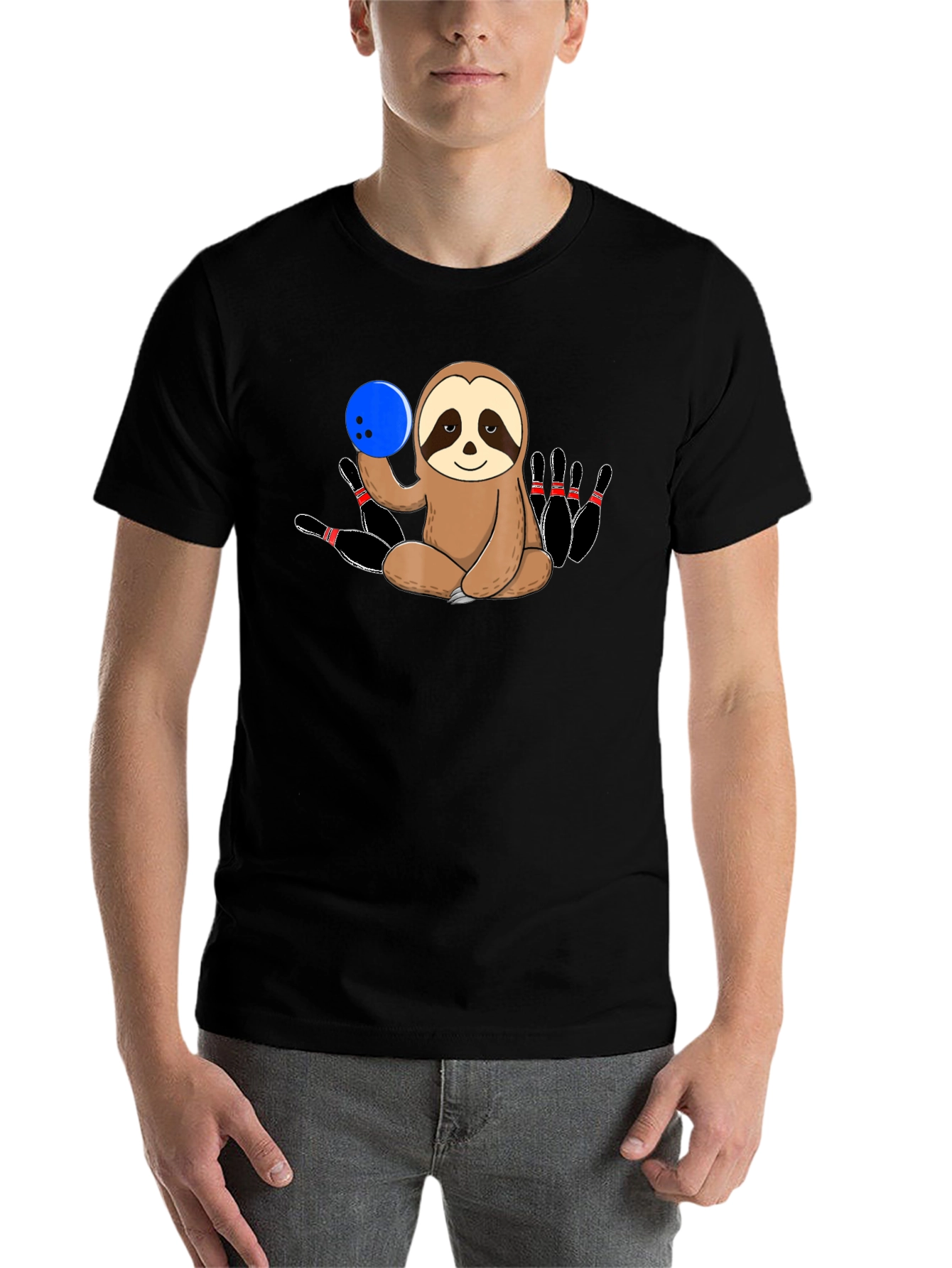 Black Sloth Bowling T-Shirt Funny Bowling Pin Tee view 7