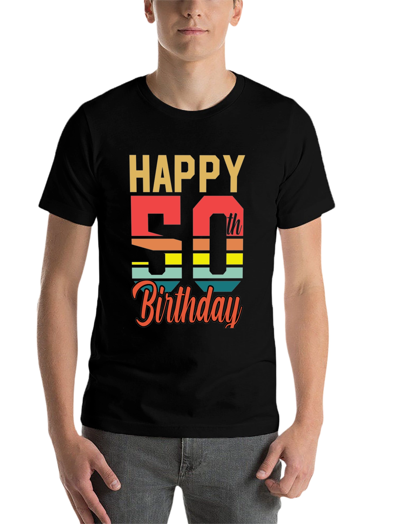 Black Happy 50th Birthday Graphic T-Shirt view 7