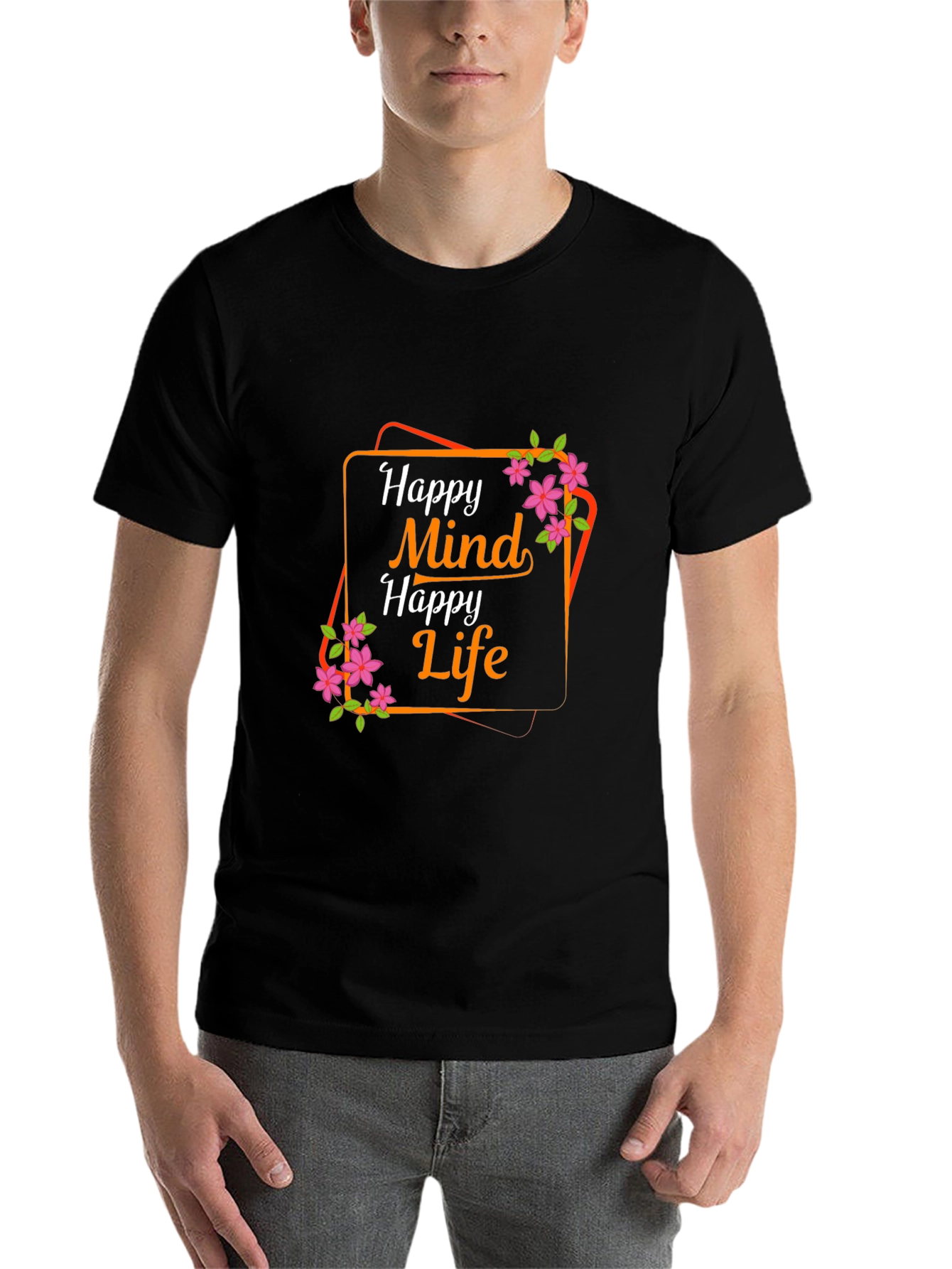 Black Happy Mind Happy Life Graphic Tee view 7
