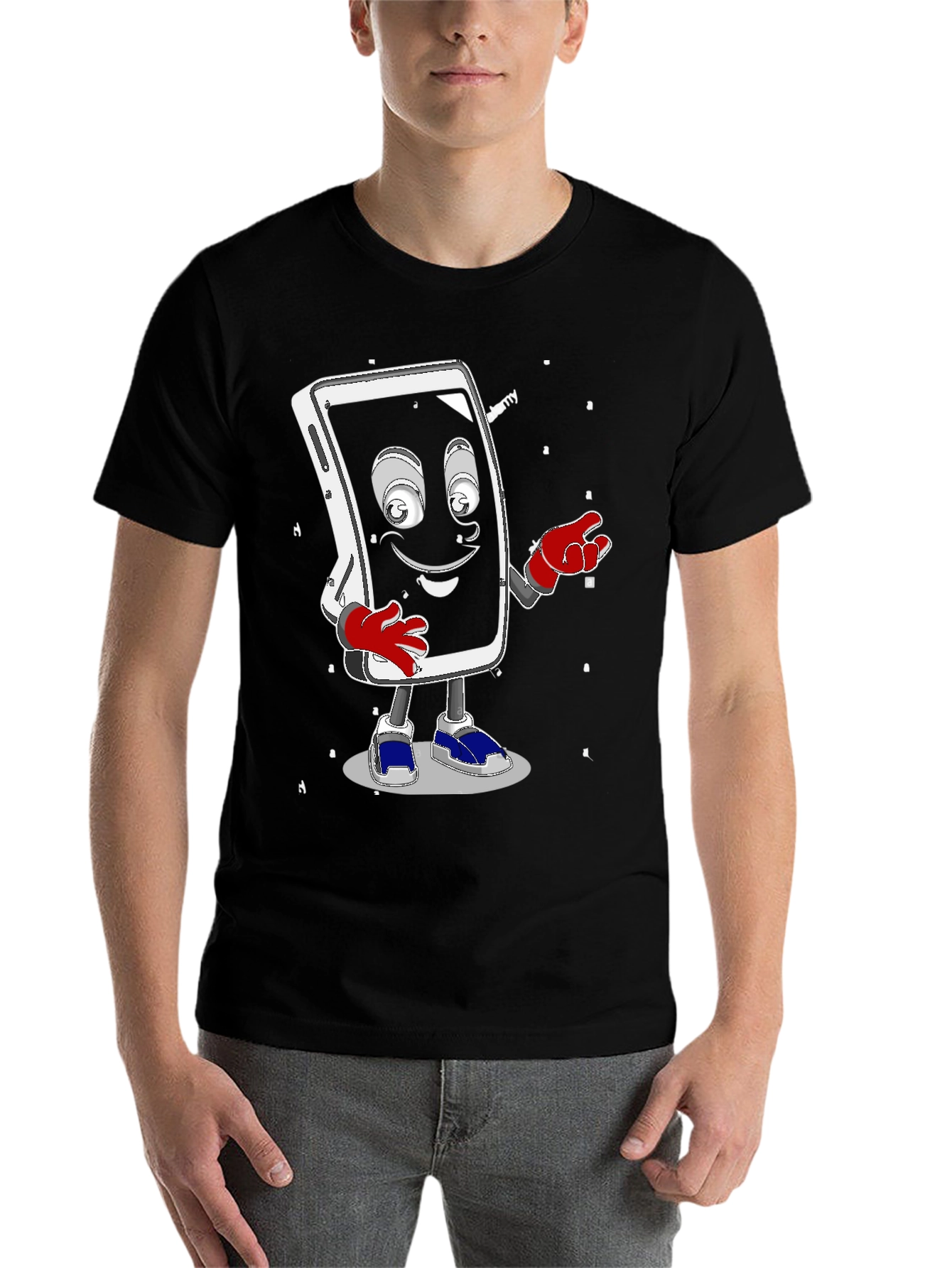 Black Funny Smartphone Character Graphic T-Shirt view 7