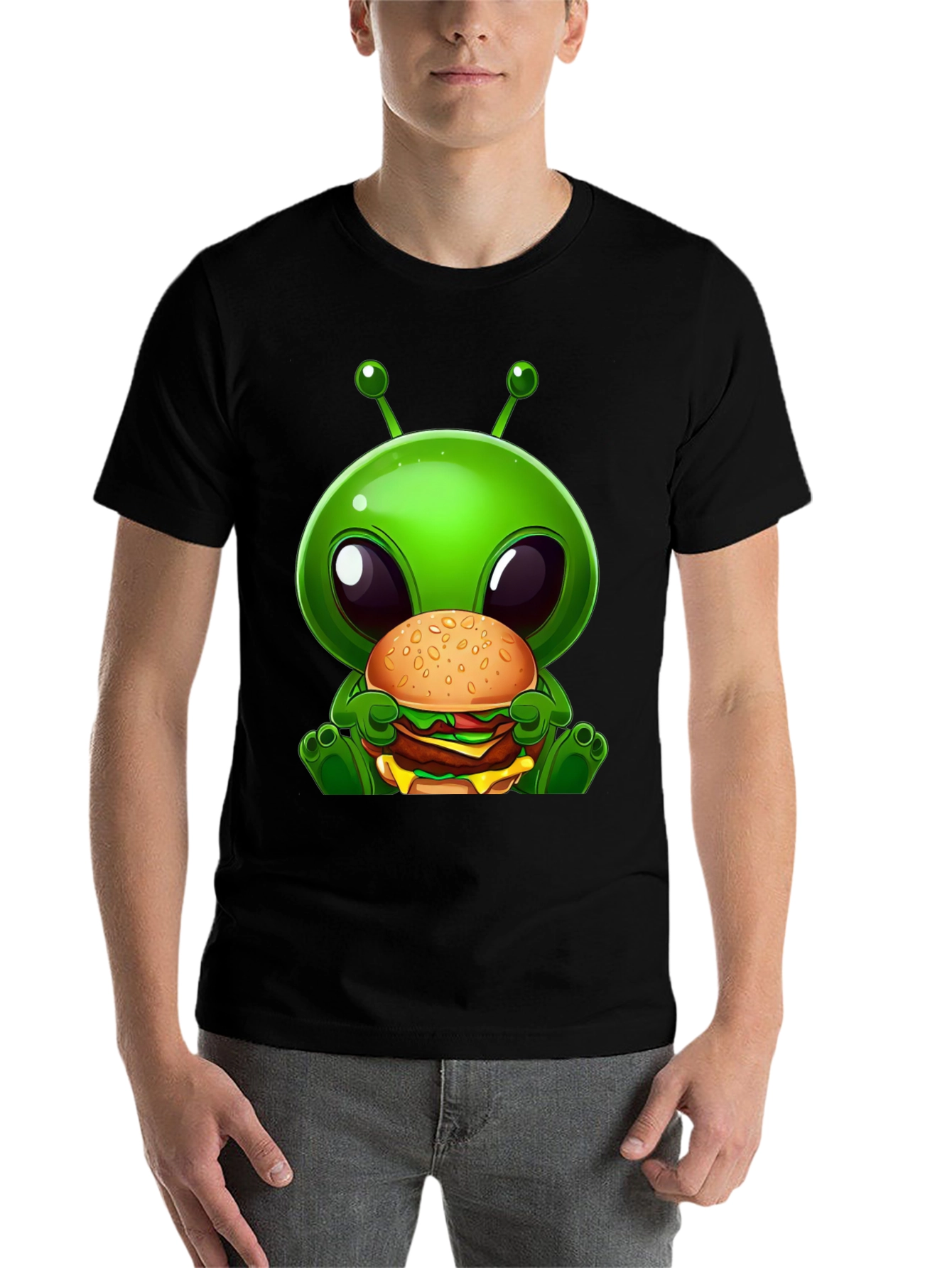 Black Alien Burger Graphic T-Shirt view 7
