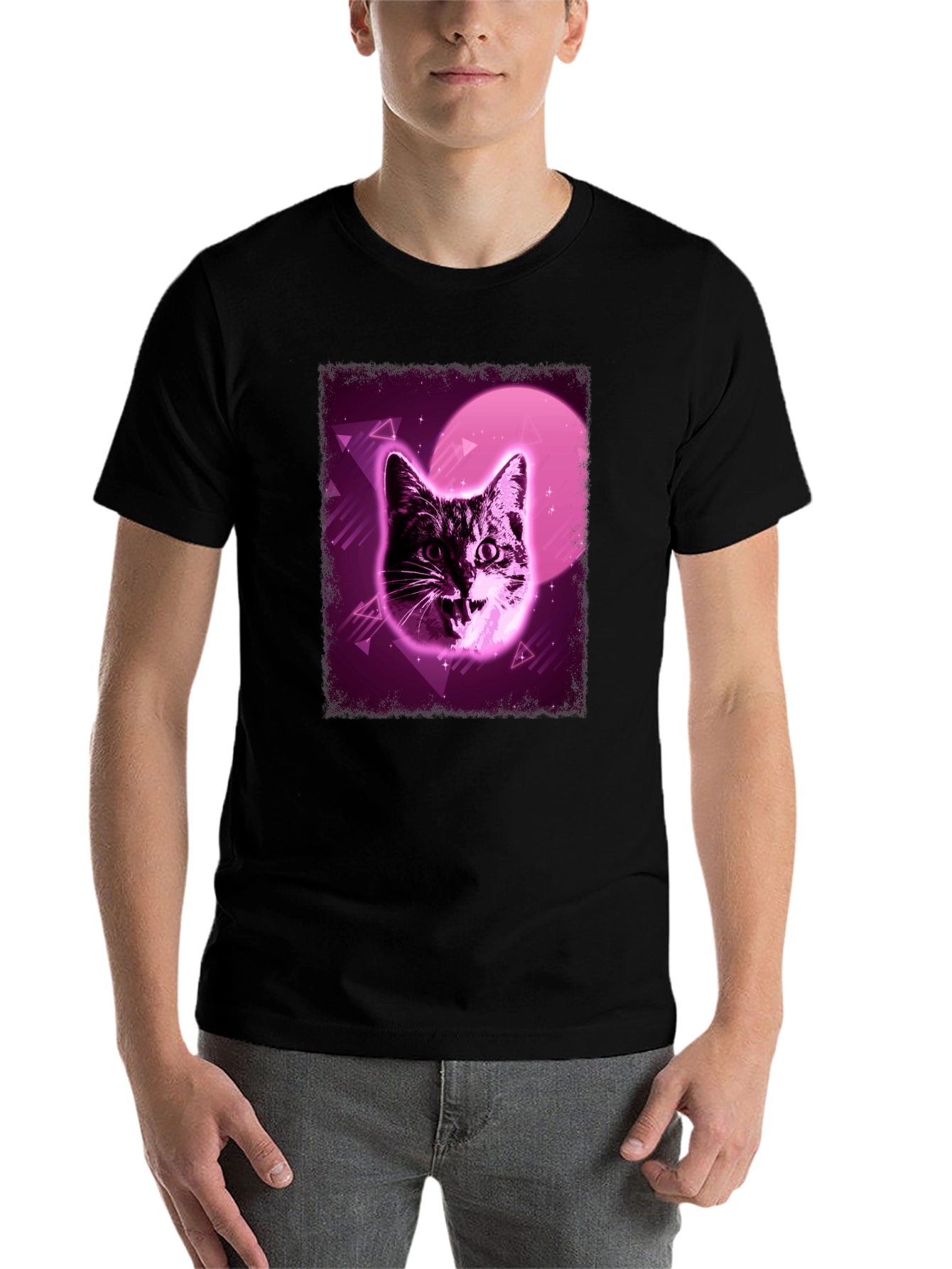 Black Retro Cat Graphic Tee - Vaporwave Style view 7