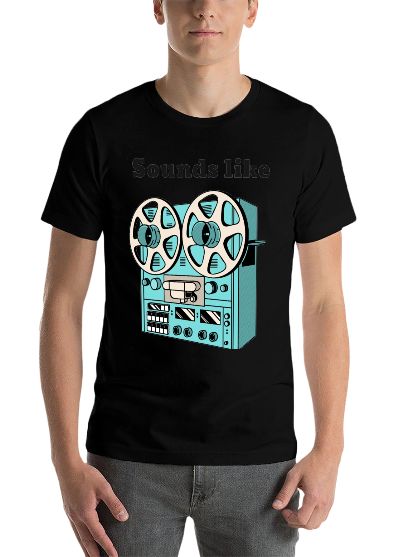 Black Vintage Reel-to-Reel T-Shirt - Retro Audio Style view 7