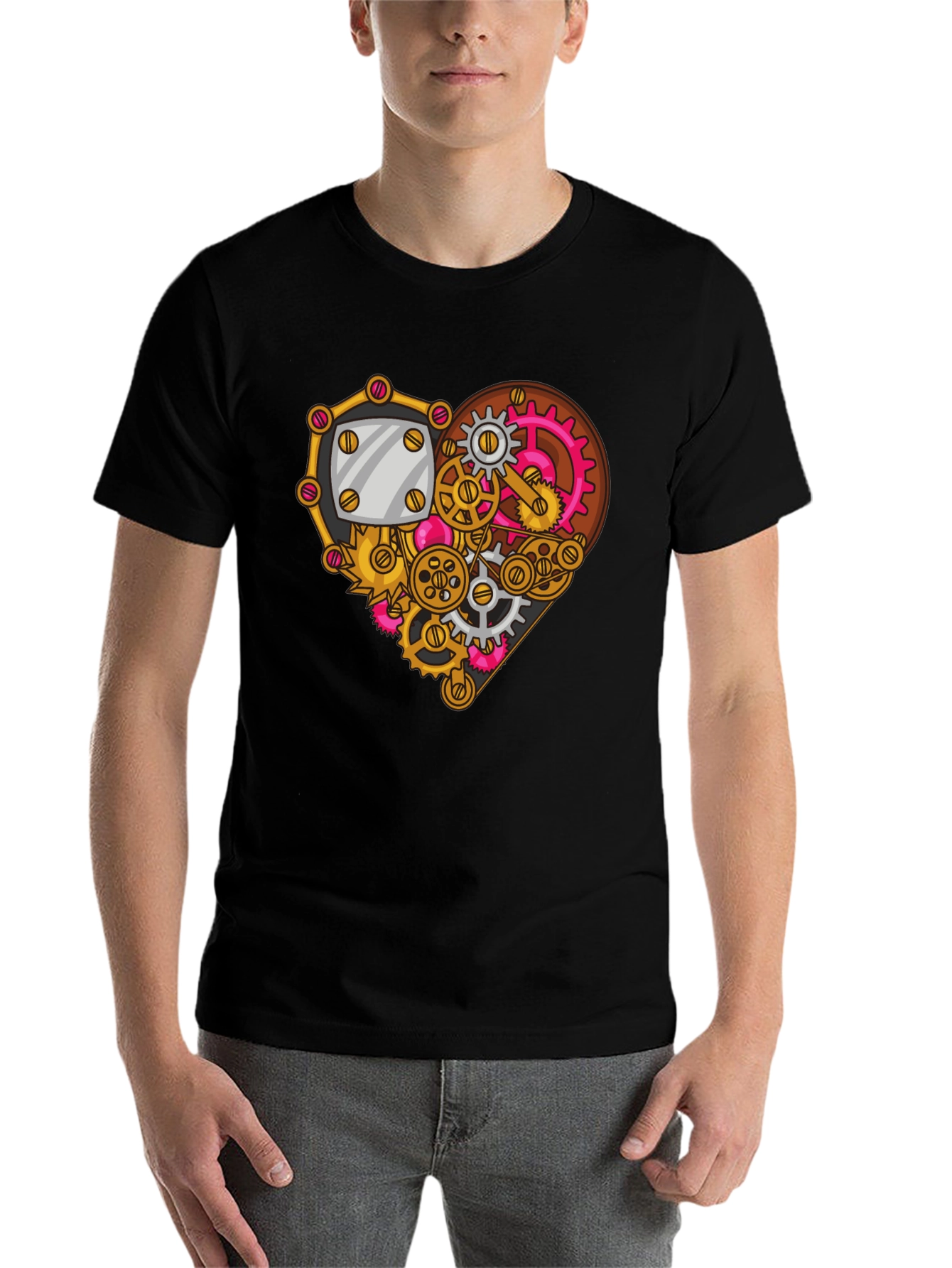 Black Steampunk Heart Gear Graphic Tee - Unique Design view 7