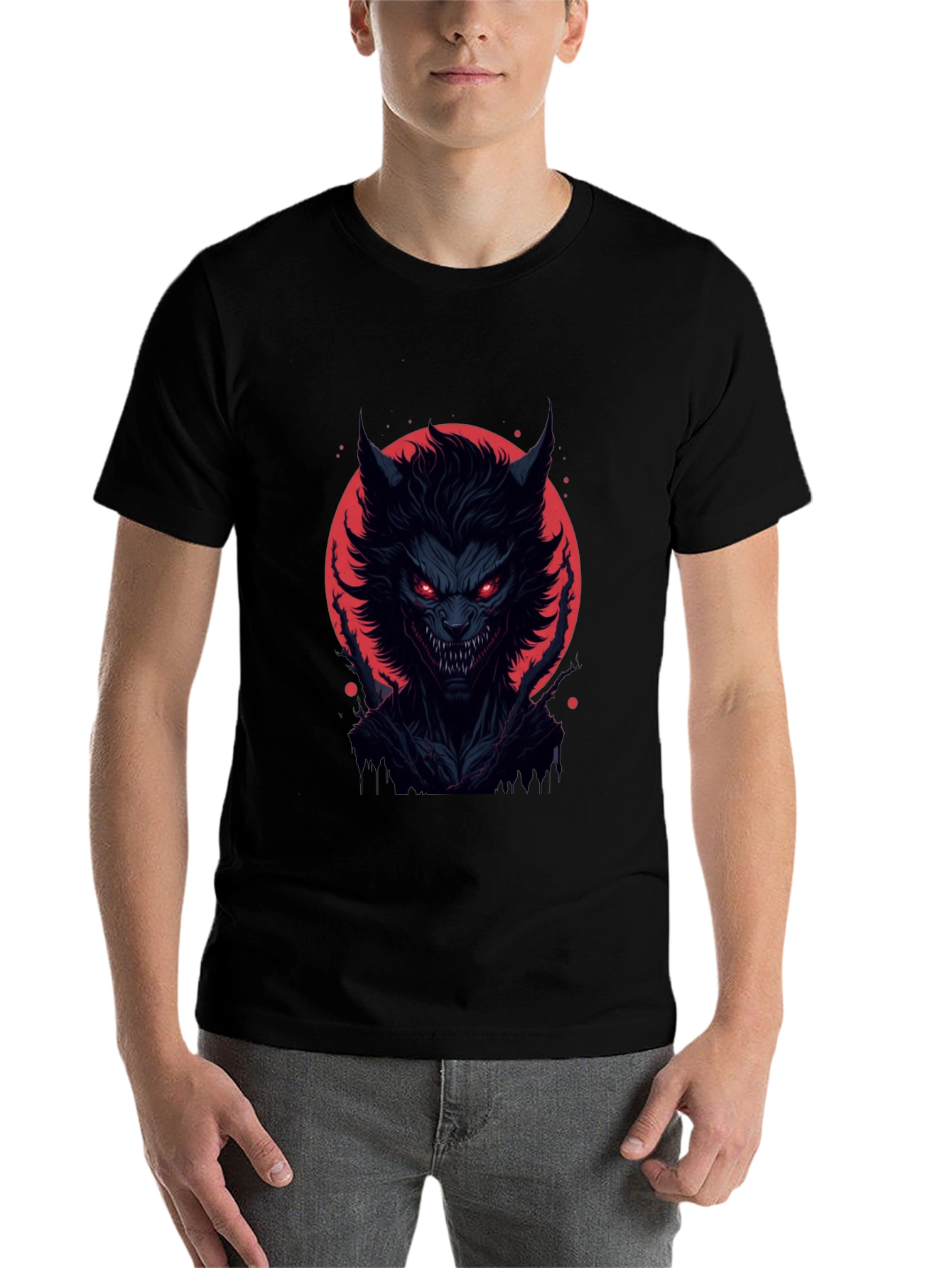 Black Men's Black Werewolf Graphic Tee - Horror Style view 7