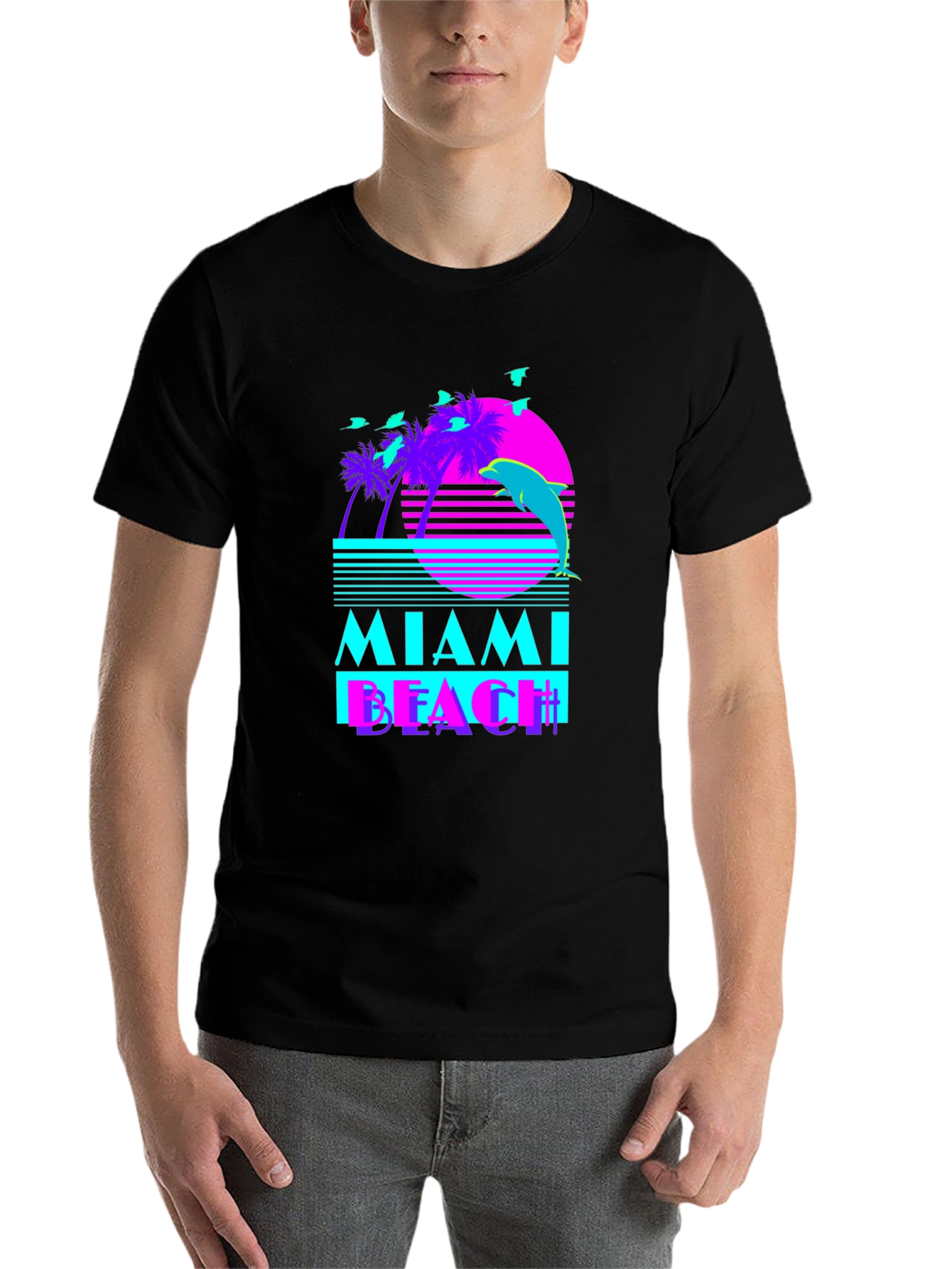 Black Miami Beach Retro T-Shirt view 7