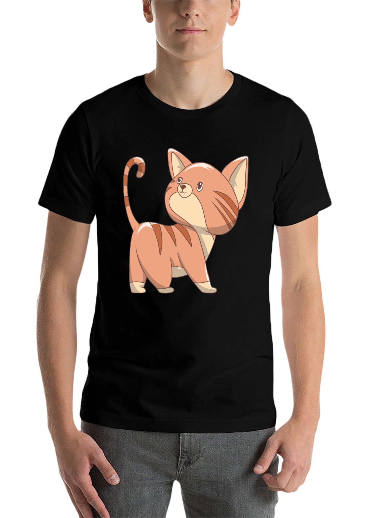 Black Cute Cartoon Cat Black T-Shirt view 7