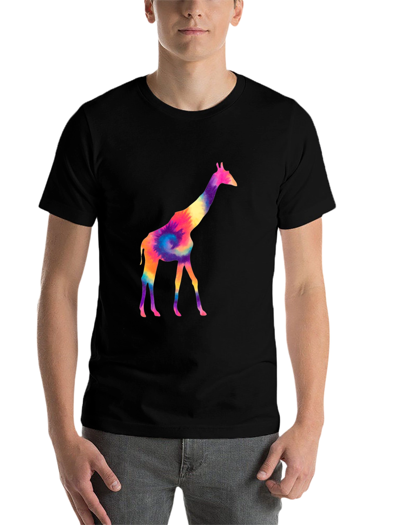 Black Colorful Giraffe Tie Dye Graphic Tee - Black view 7