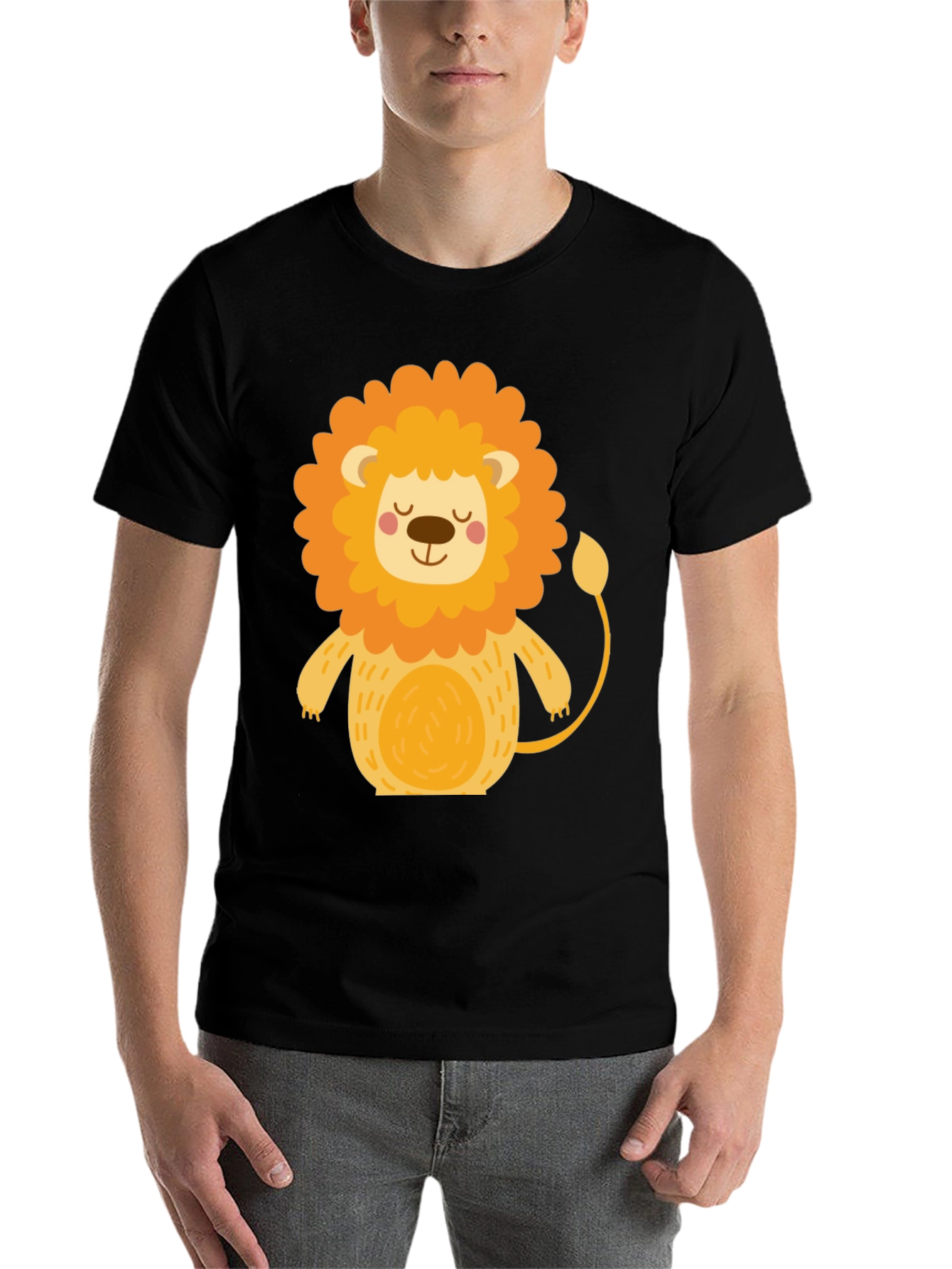 Black Cute Cartoon Lion Black T-Shirt view 7