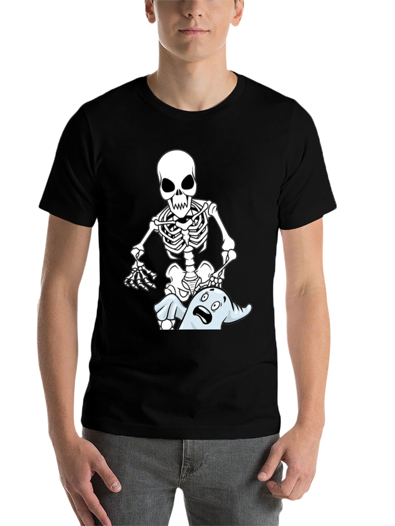 Black Funny Skeleton & Ghost Graphic T-Shirt - Black view 7