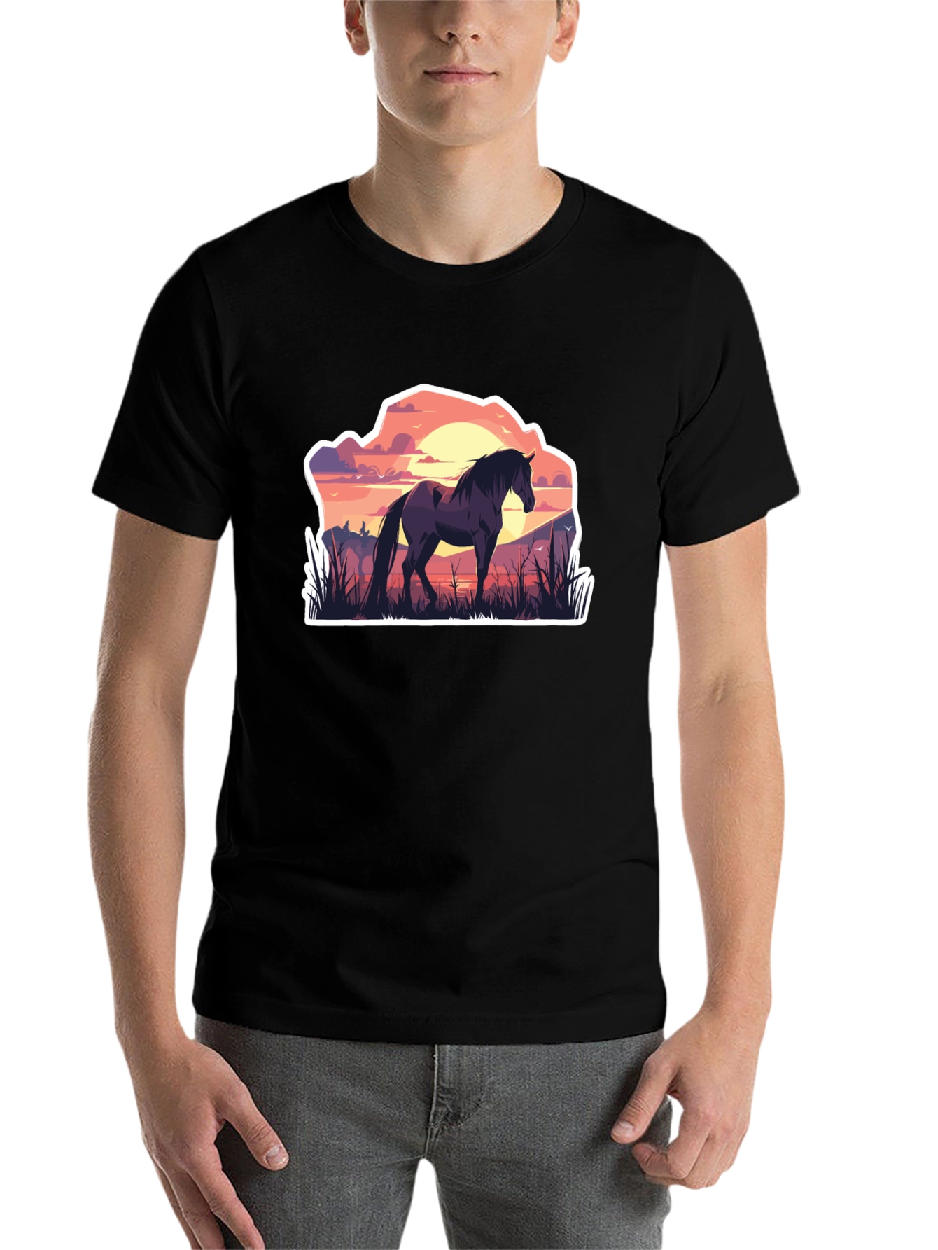 Black Horse Silhouette Graphic Tee - Nature Inspired T-Shirt view 7