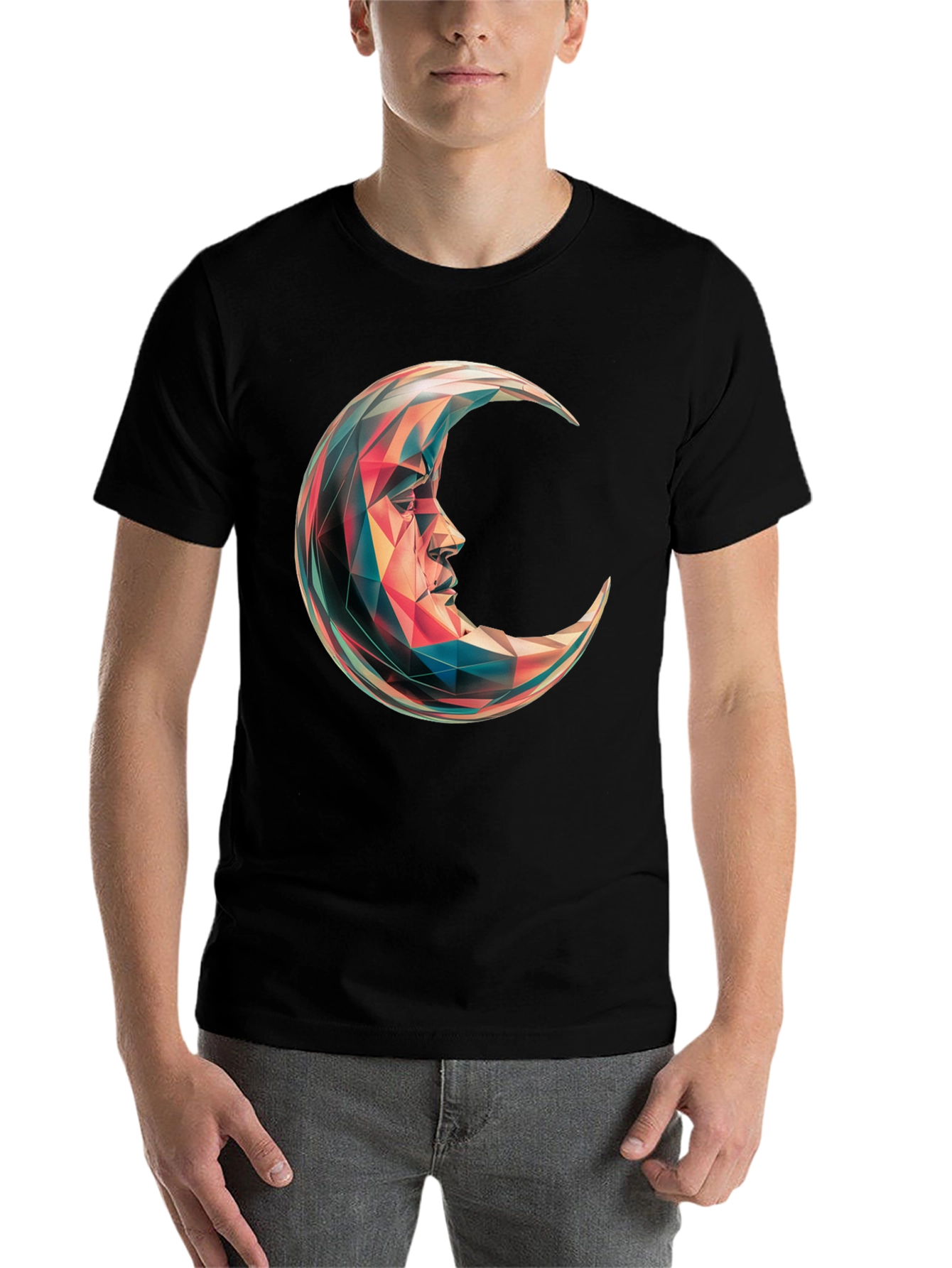 Black Geometric Crescent Moon Graphic T-Shirt - Black view 7