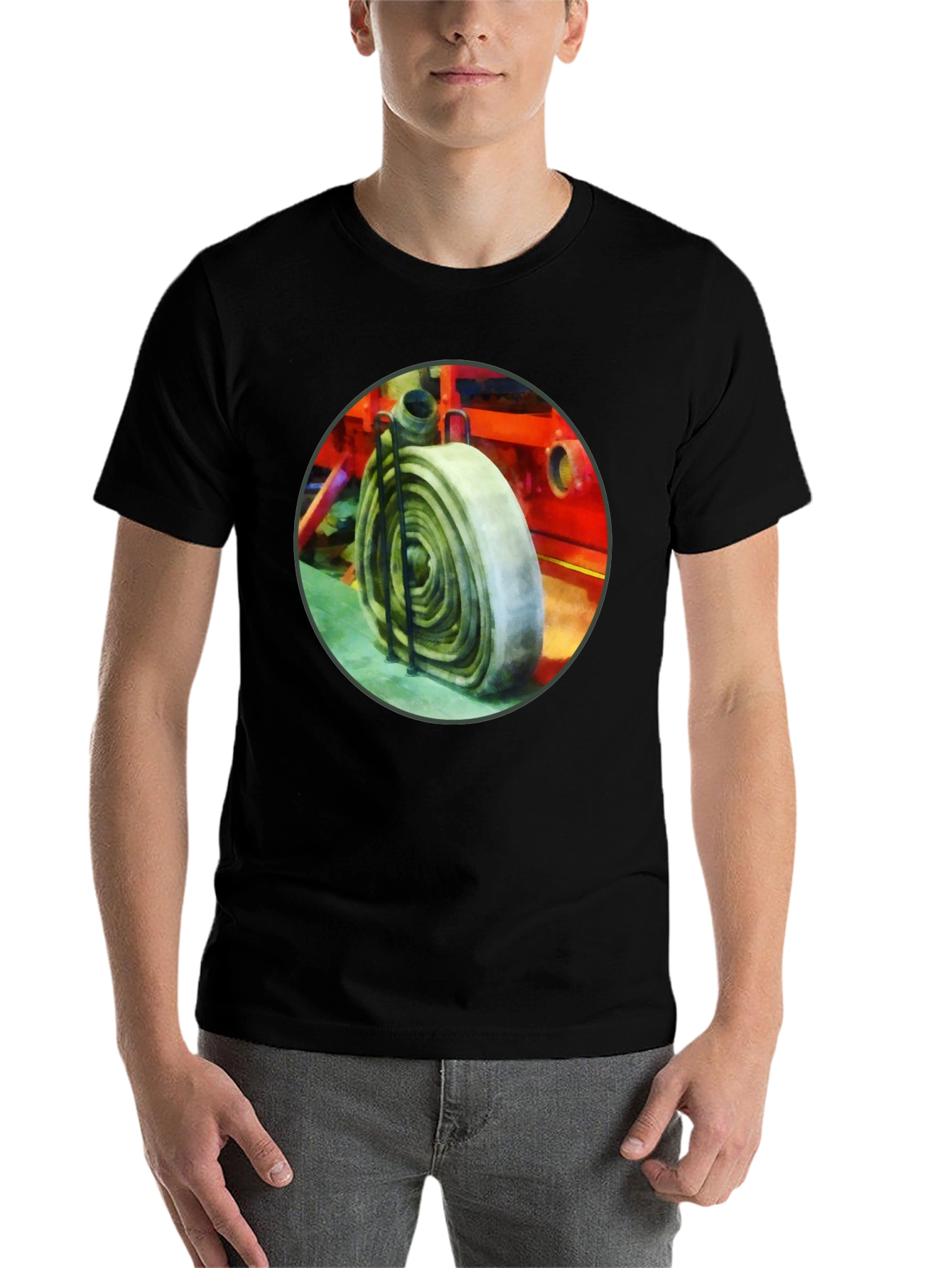 Black Fire Hose Graphic Tee - Black Cotton Crew Neck view 7