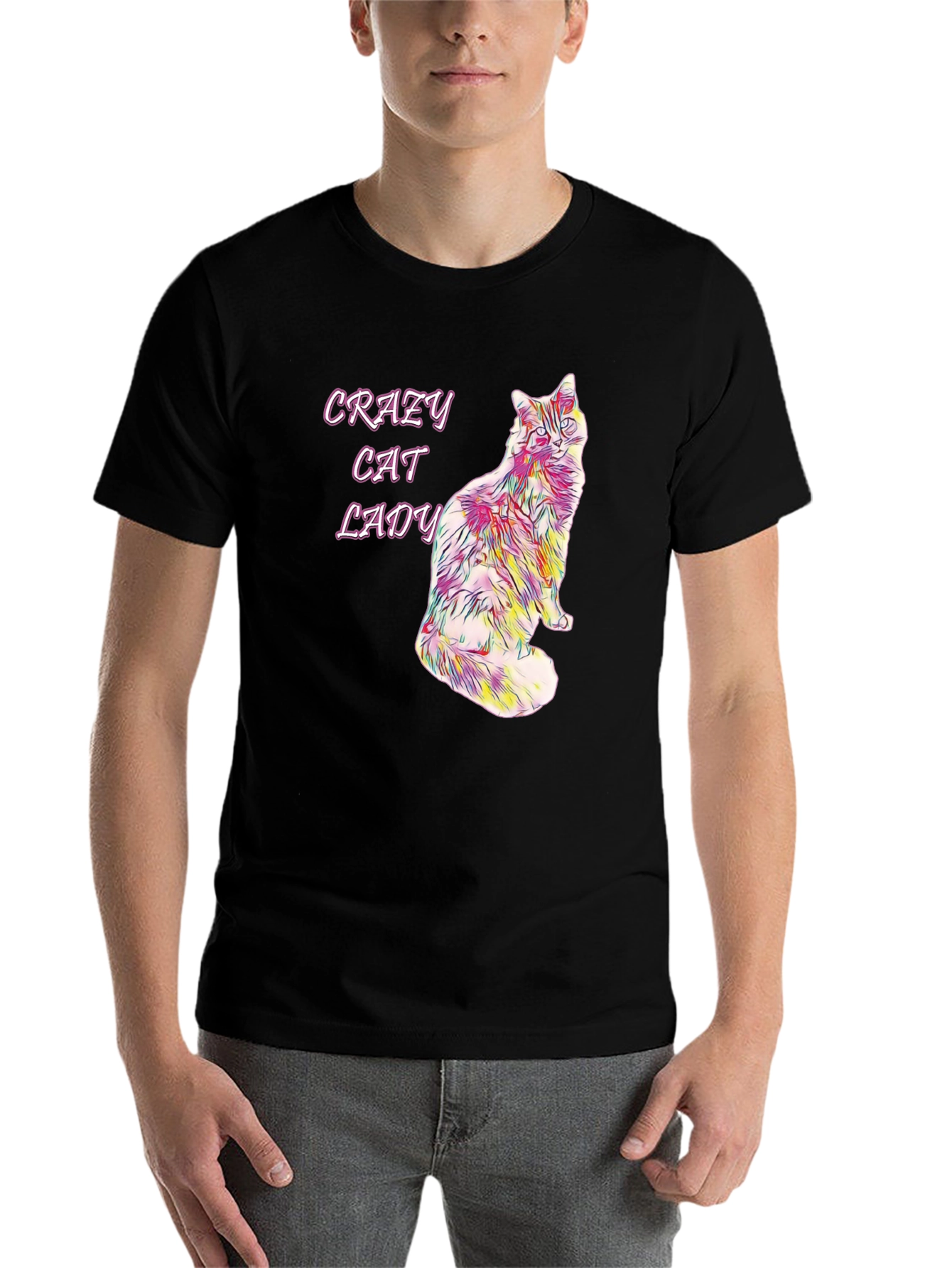 Black Crazy Cat Lady Graphic Tee - Fun Novelty Shirt view 7