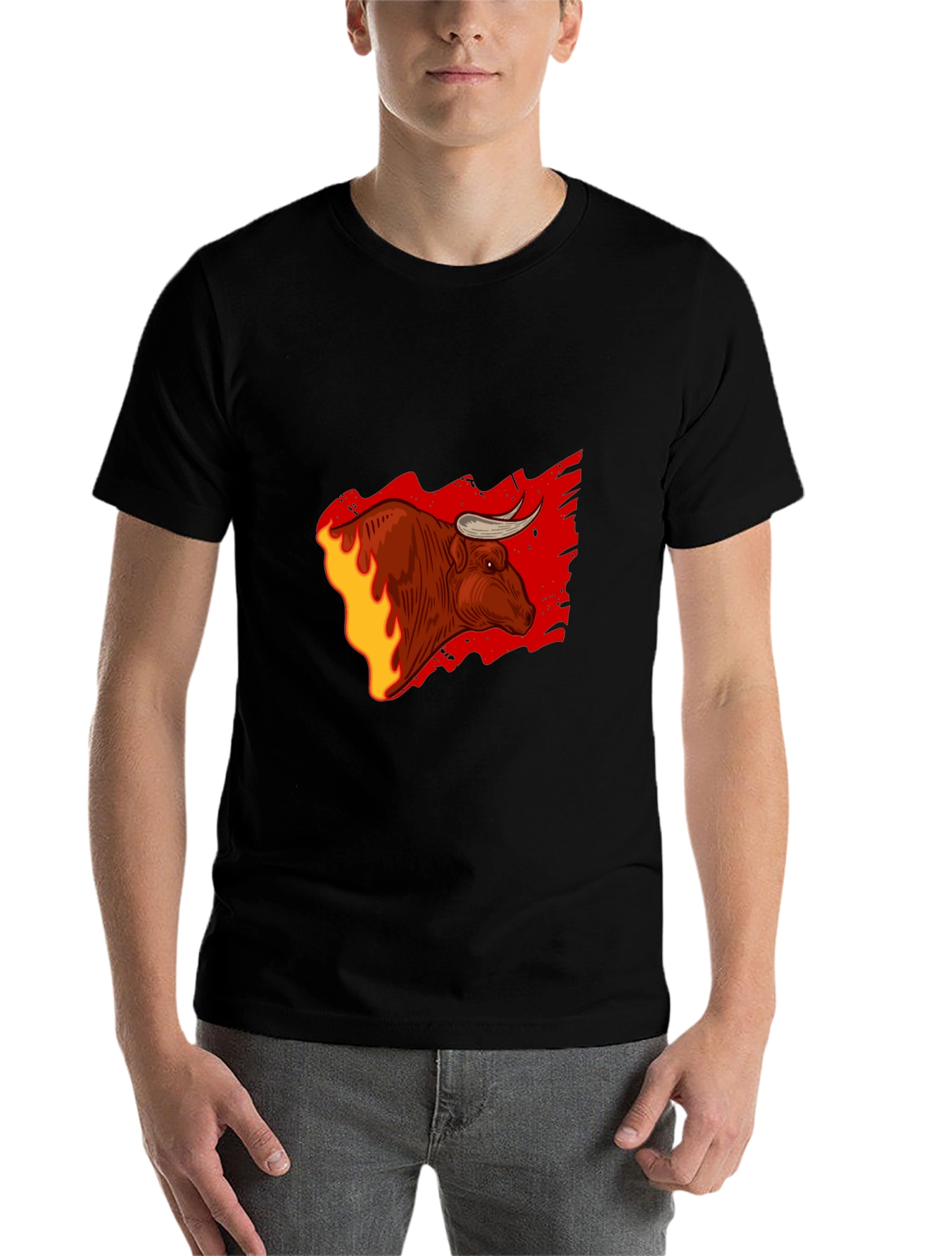 Black Fiery Bull Graphic Tee - Bold Black T-Shirt view 7