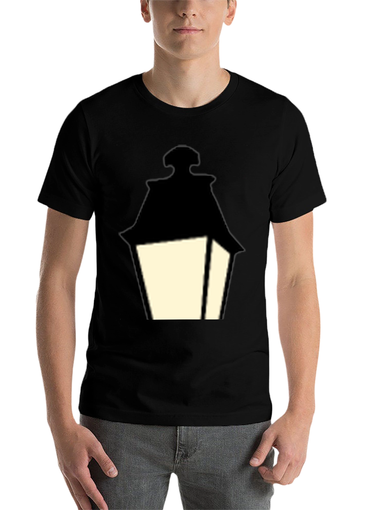 Black Vintage Lantern Graphic Black T-Shirt view 7