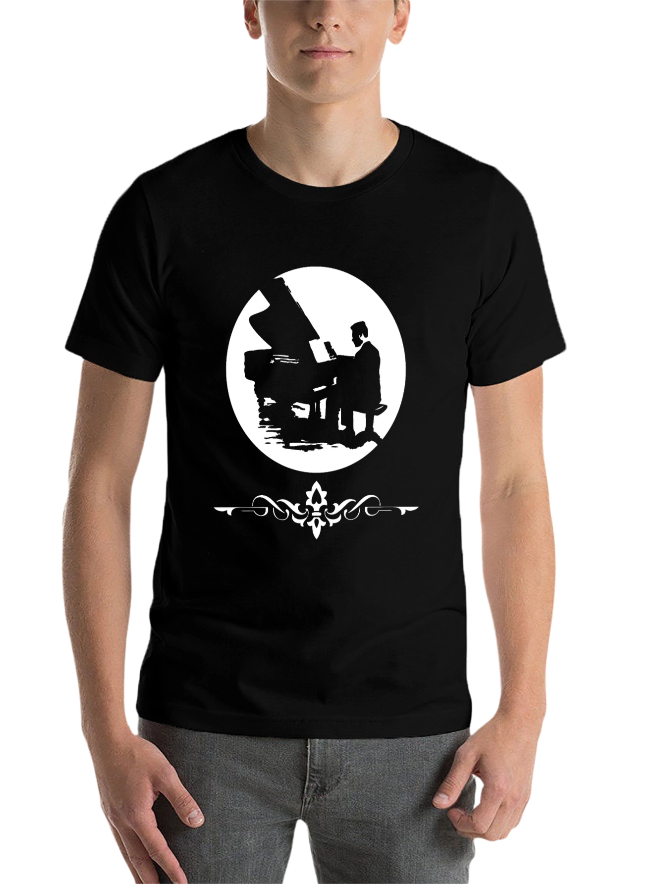 Black Piano Player Graphic Tee - Stylish Music Lover T-Shirt view 7