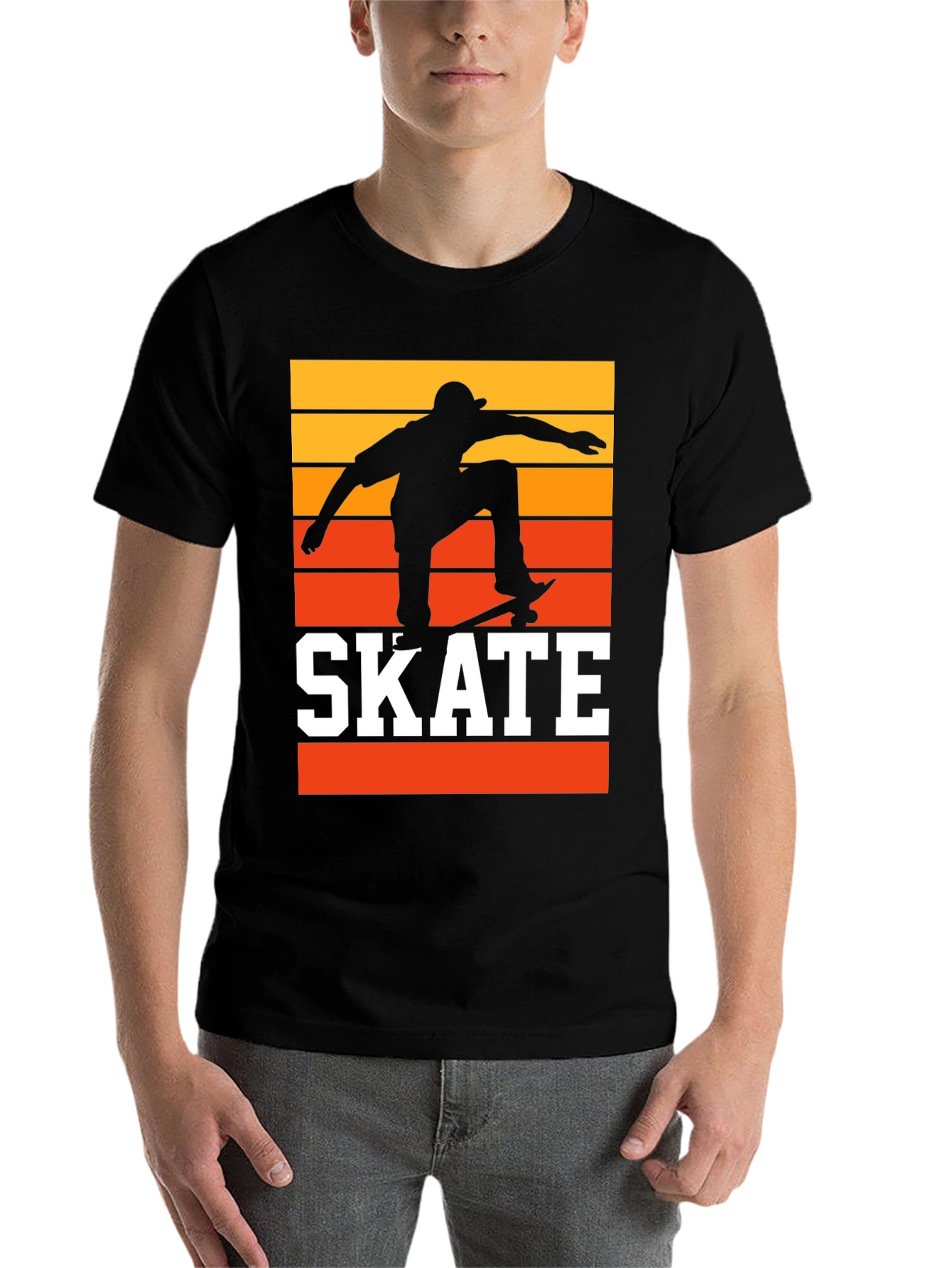 Black Retro Skateboarding T-Shirt - Sunset Skater Tee view 7