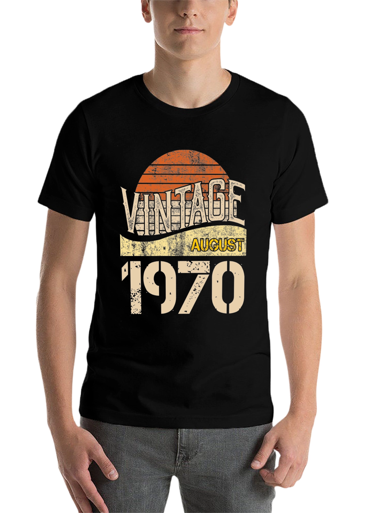 Black Vintage August 1970 Birthday T-Shirt view 7