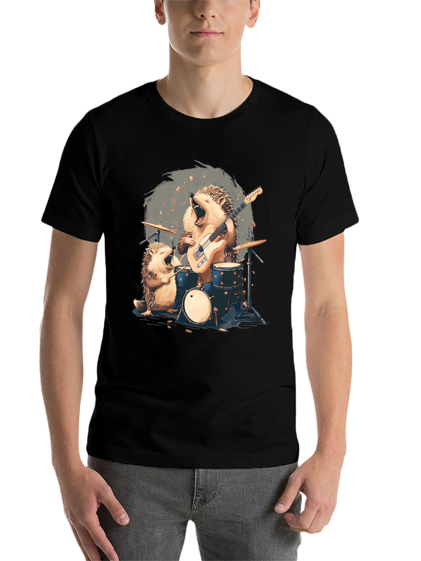 Black Hedgehog Band T-Shirt - Musician Hedgehog Tee view 7