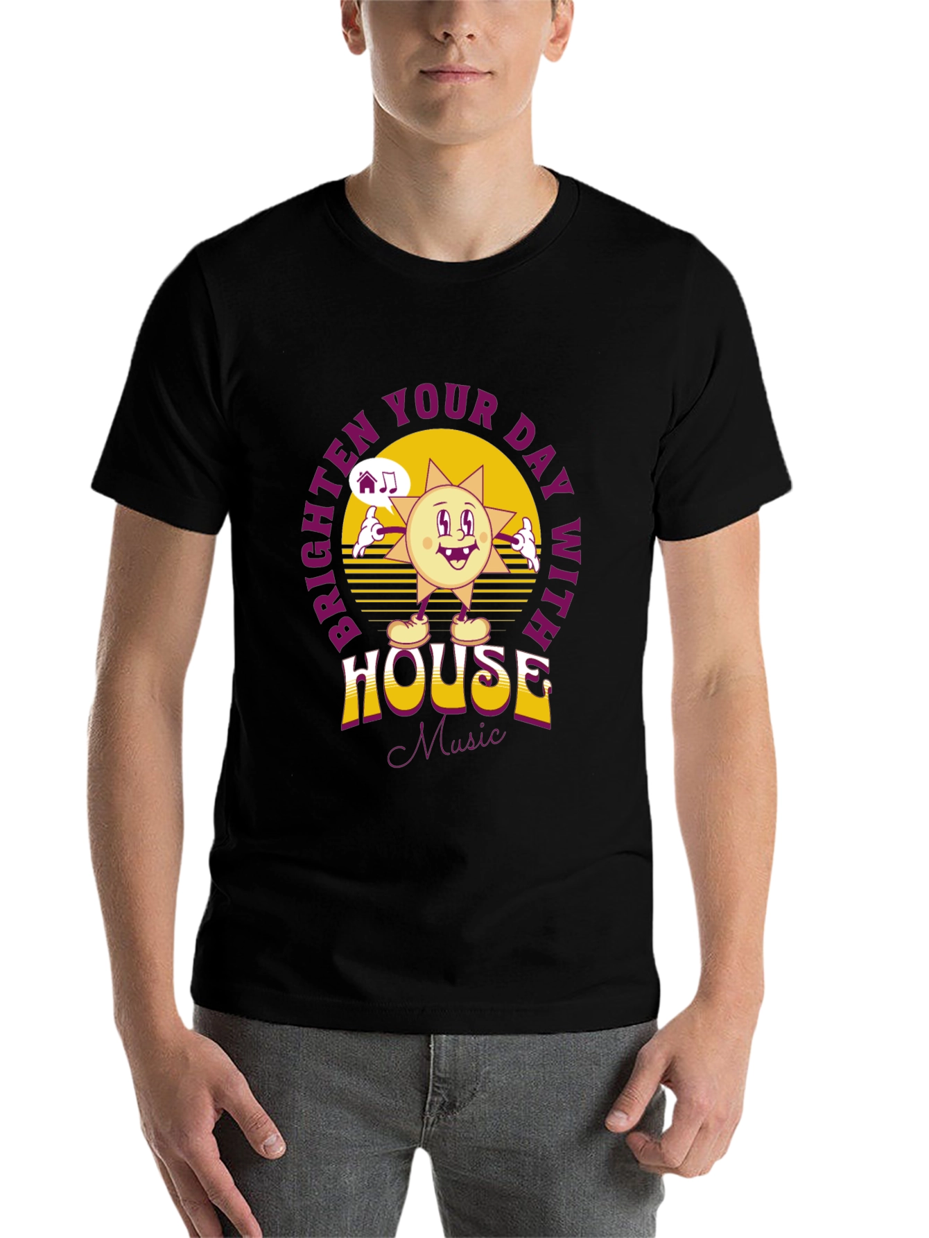Black Brighten Your Day House Music T-Shirt view 7