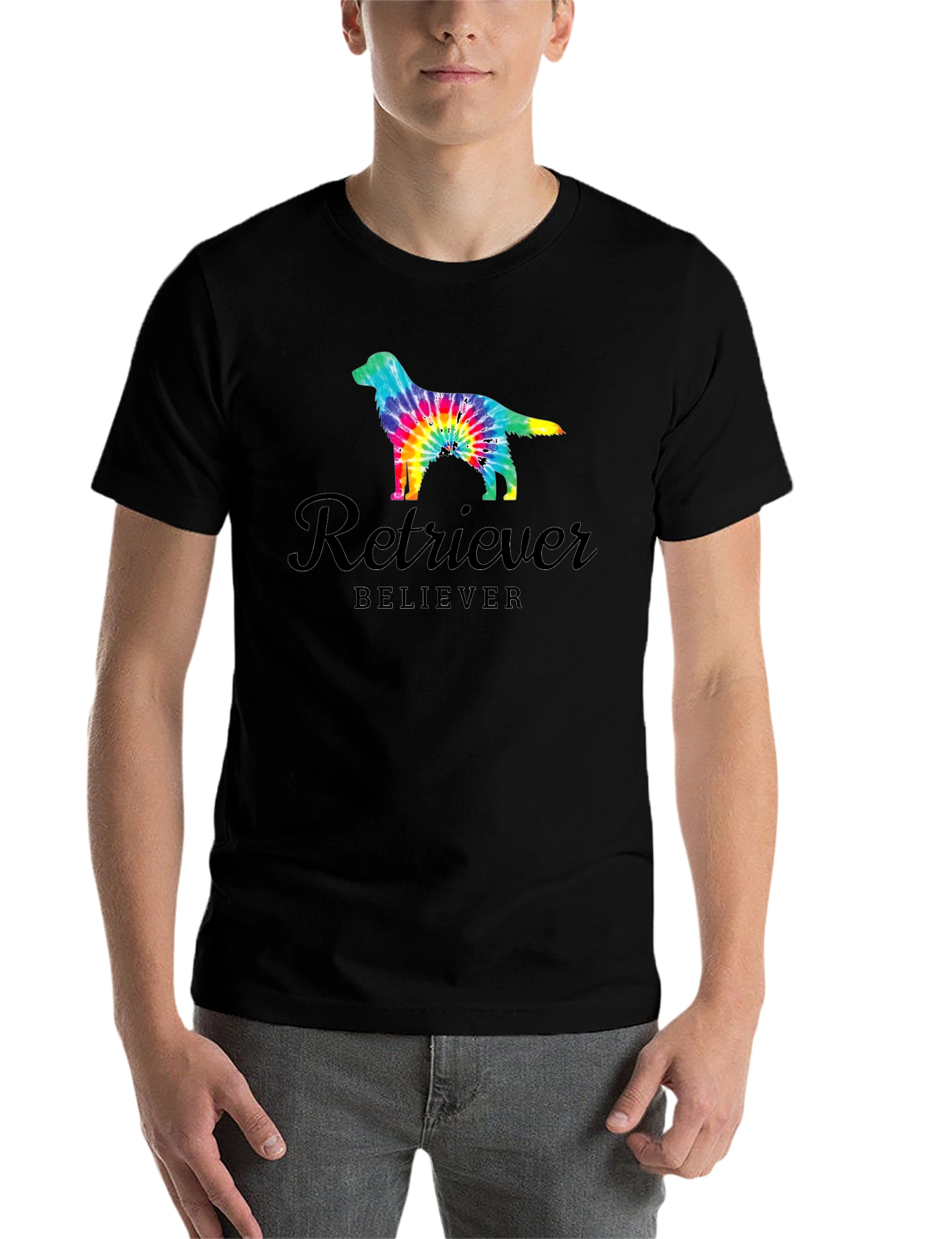 Black Retriever Believer Tie Dye Dog T-Shirt view 7