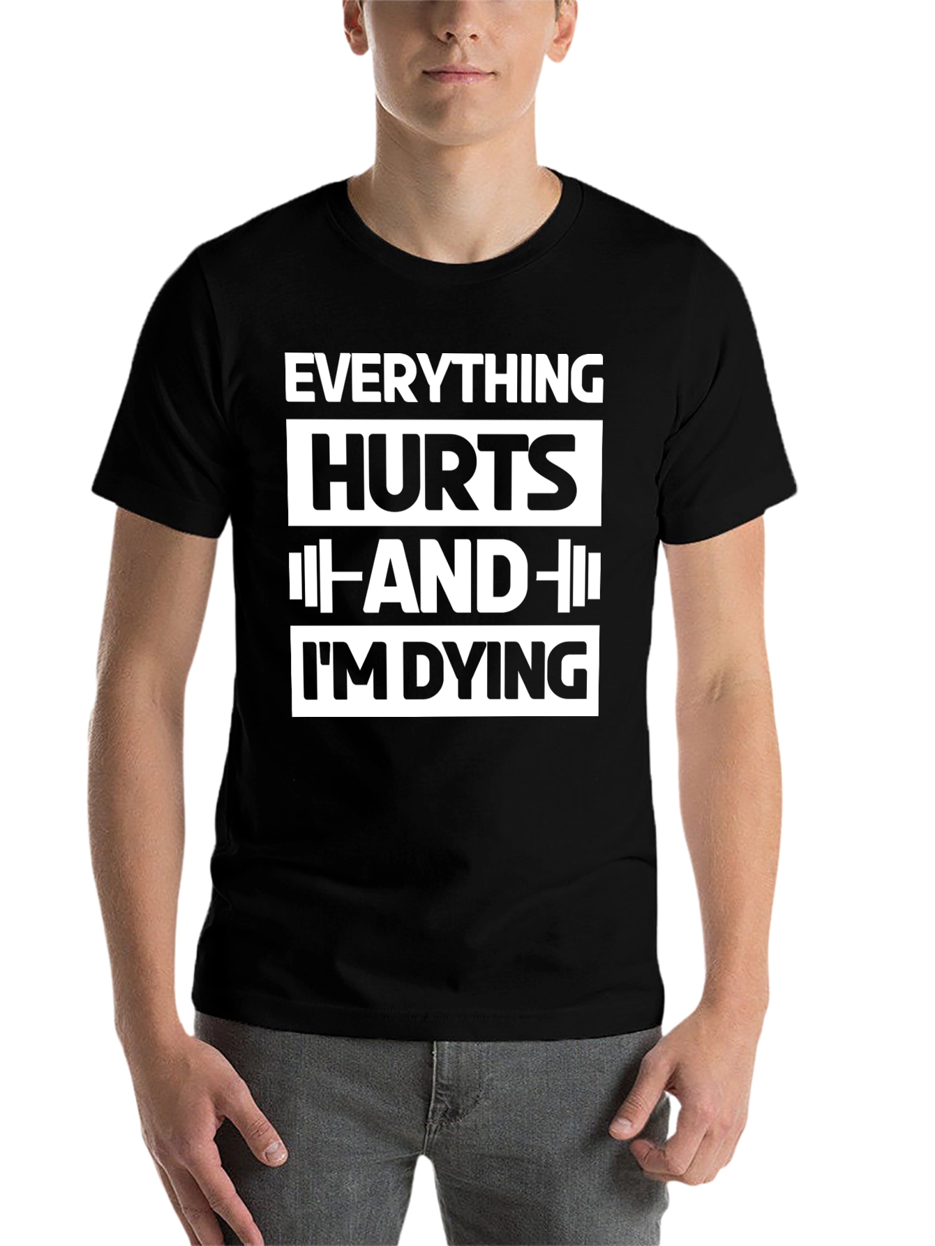 Black Everything Hurts Funny Workout T-Shirt view 7
