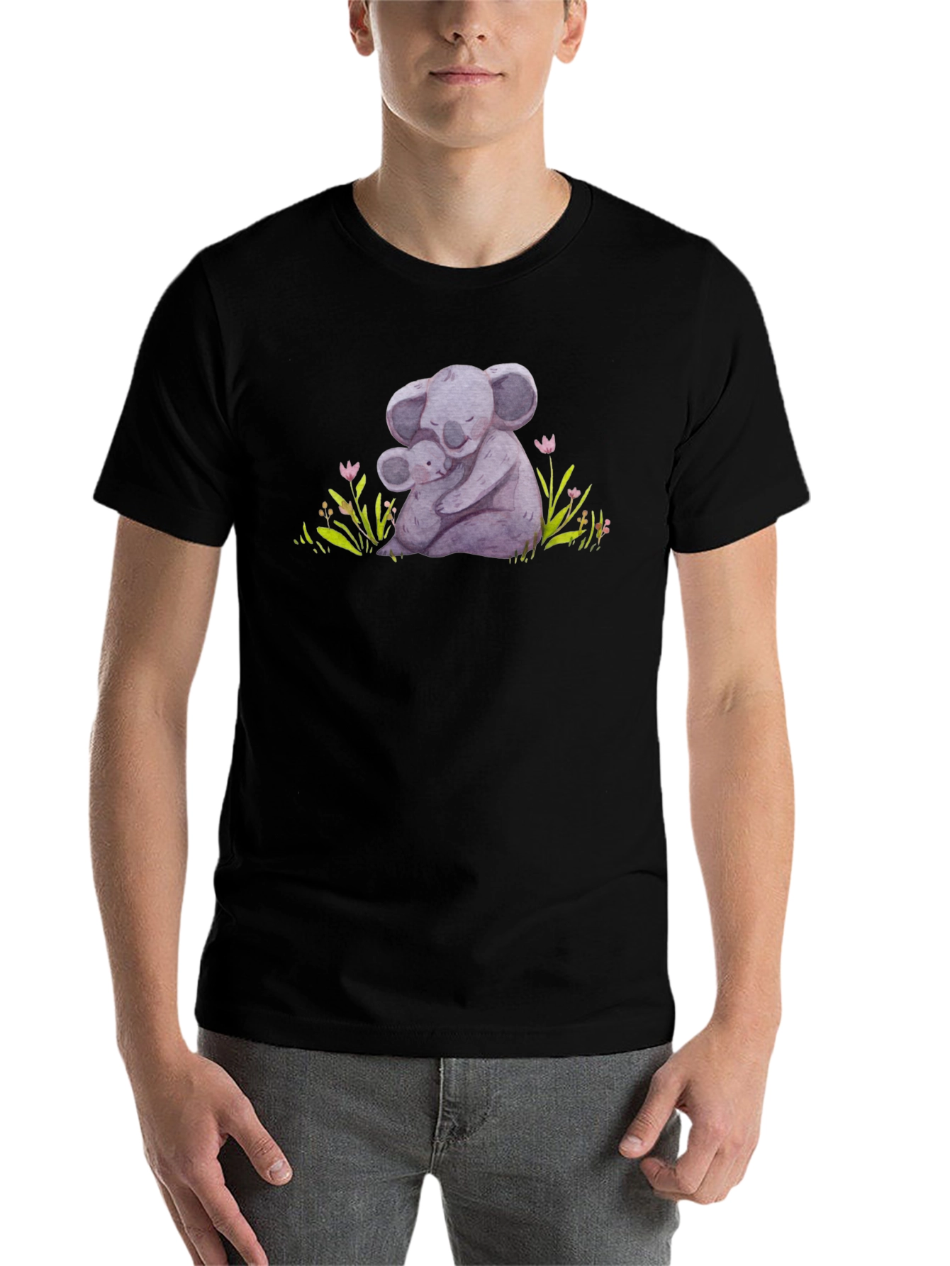 Black Koala Hug Graphic Tee - Soft Comfort view 7