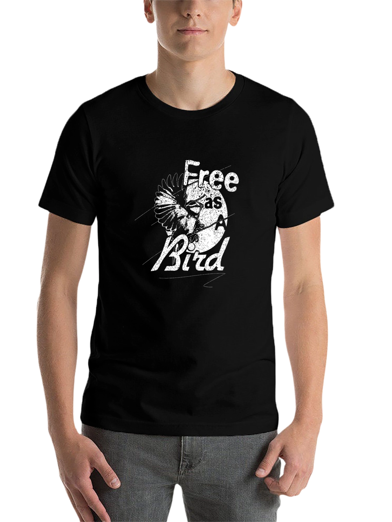 Black Free as a Bird Graphic Tee - Black Cotton Comfort view 7