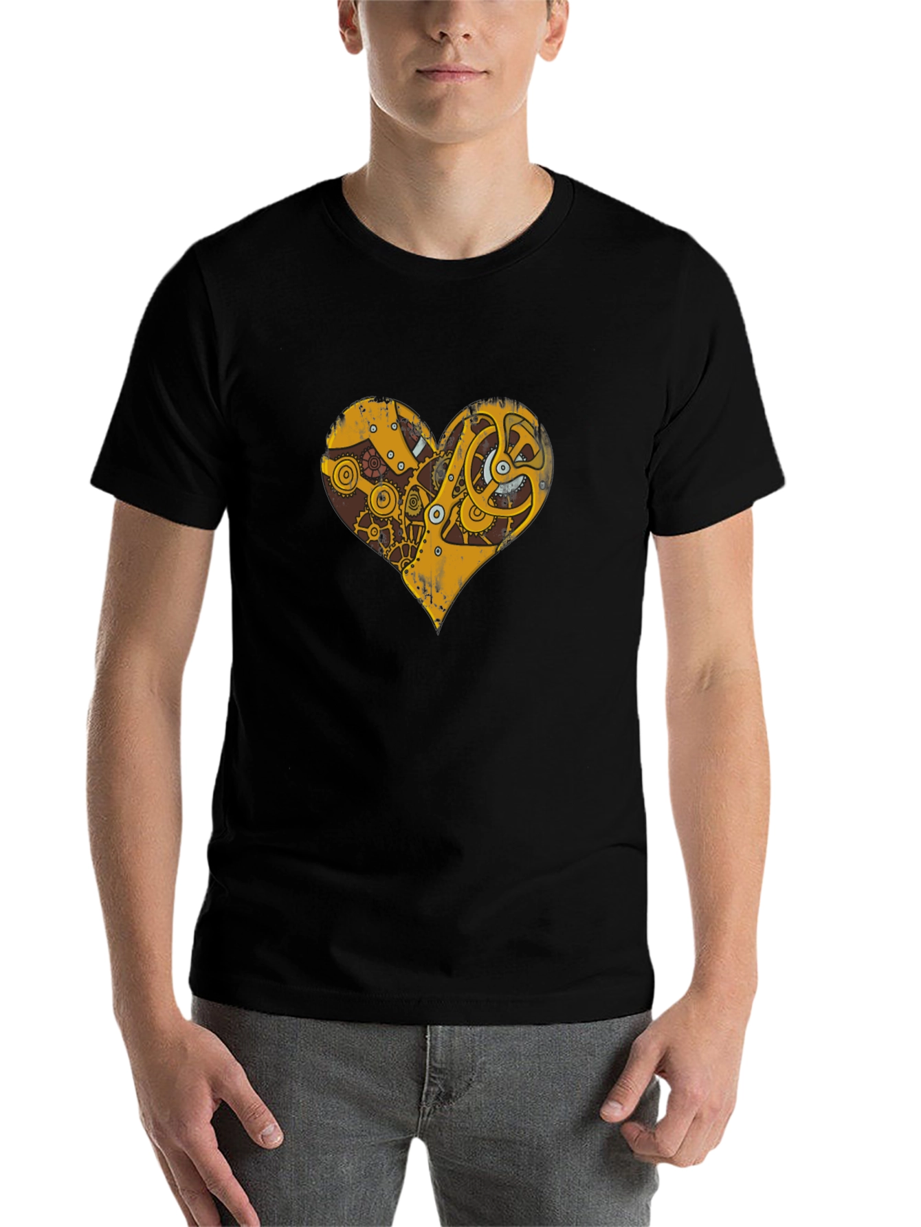 Black Steampunk Heart Gear Graphic T-Shirt view 7