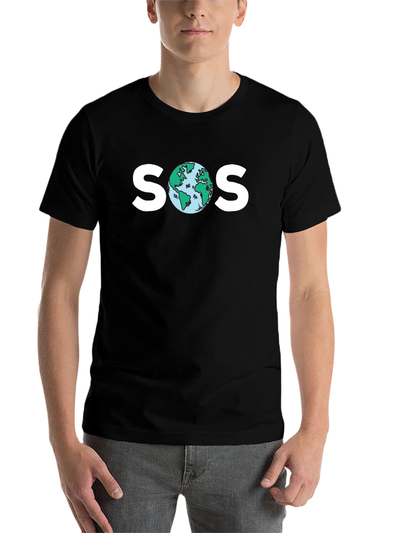 Black SOS Planet Earth T-Shirt - Save Our World! view 7