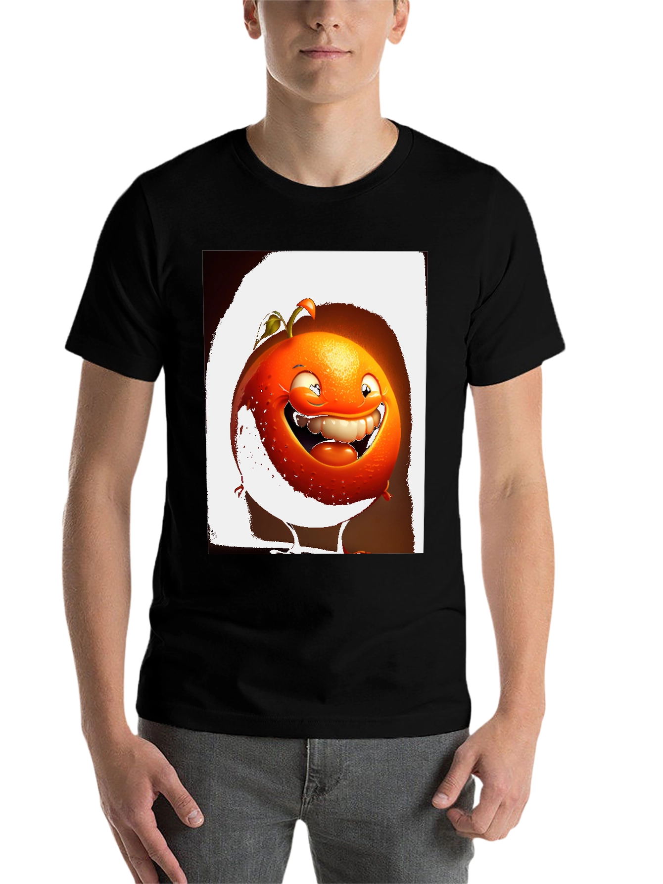 Black Funny Orange Cartoon Graphic Black T-Shirt view 7