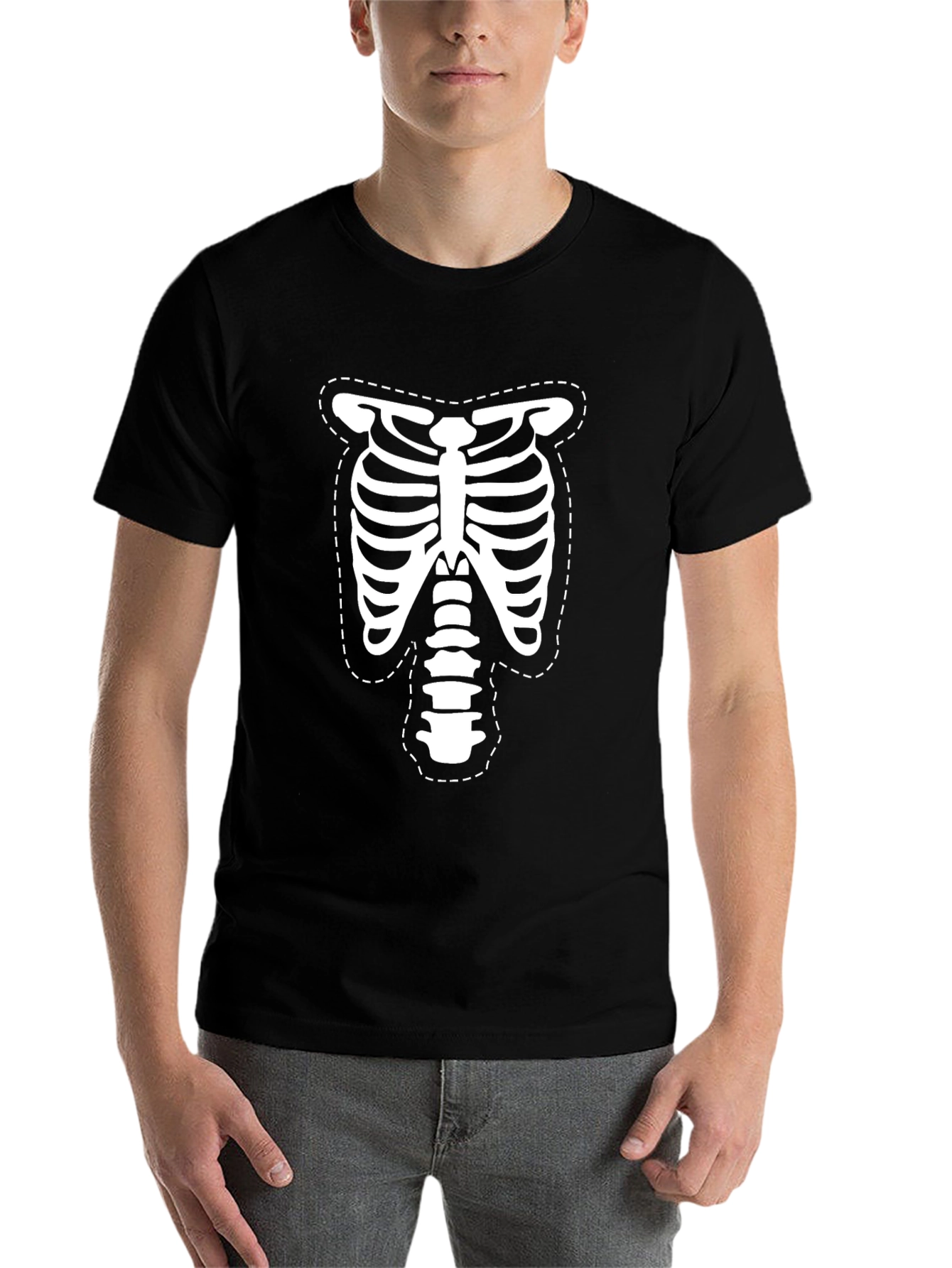 Black Skeleton Ribcage T-Shirt - Halloween Costume Tee view 7